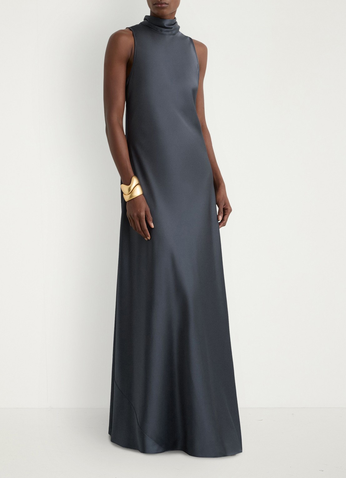 Reiss Petite Fae maxi jurk met sjaalkraag - voorkant 2 grijs