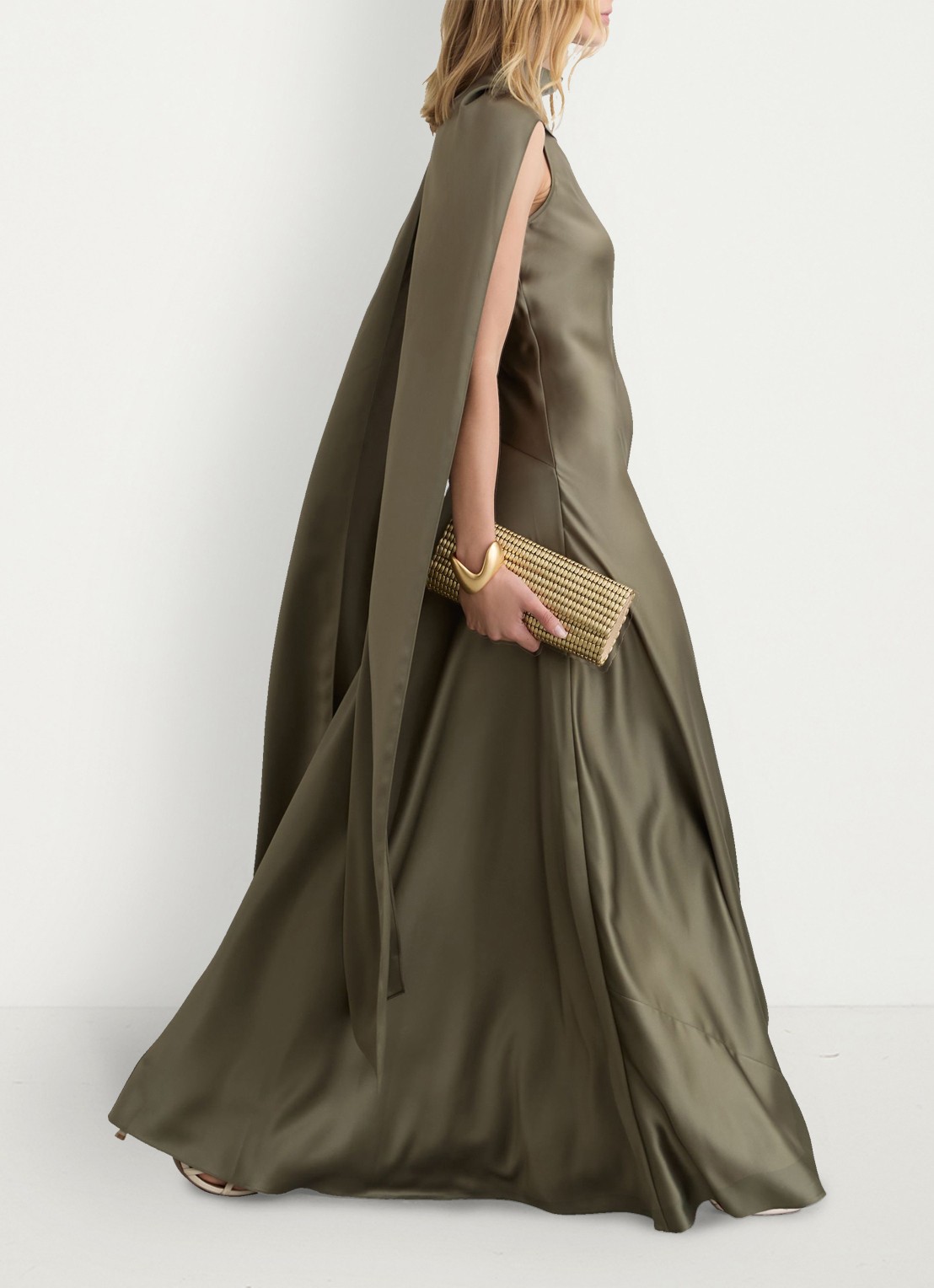 Reiss Petite Fae maxi jurk met sjaalkraag - detail 5 khaki