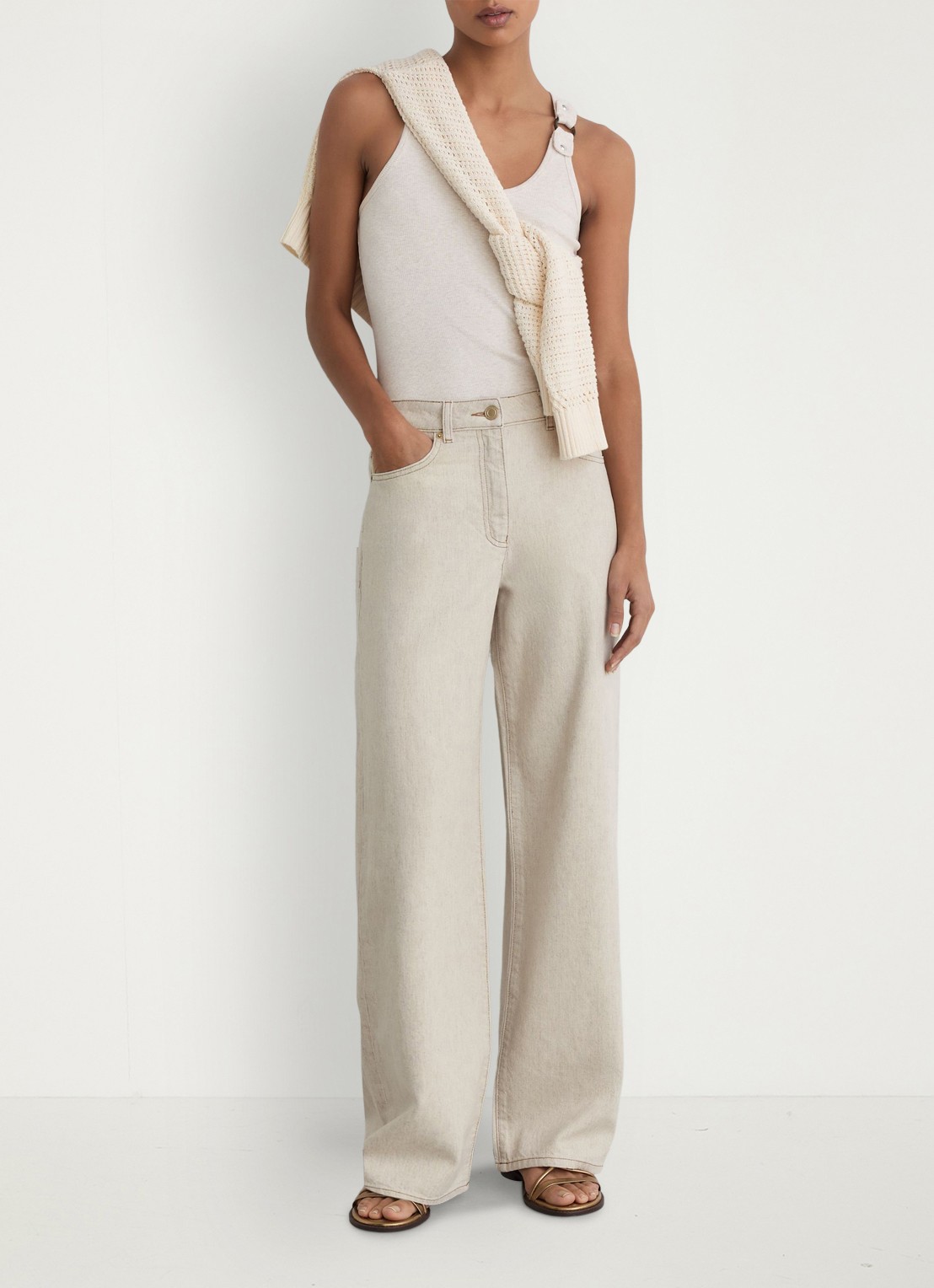 Reiss Petite Febe high waist loose fit jeans met steekzakken - voorkant 3 beige