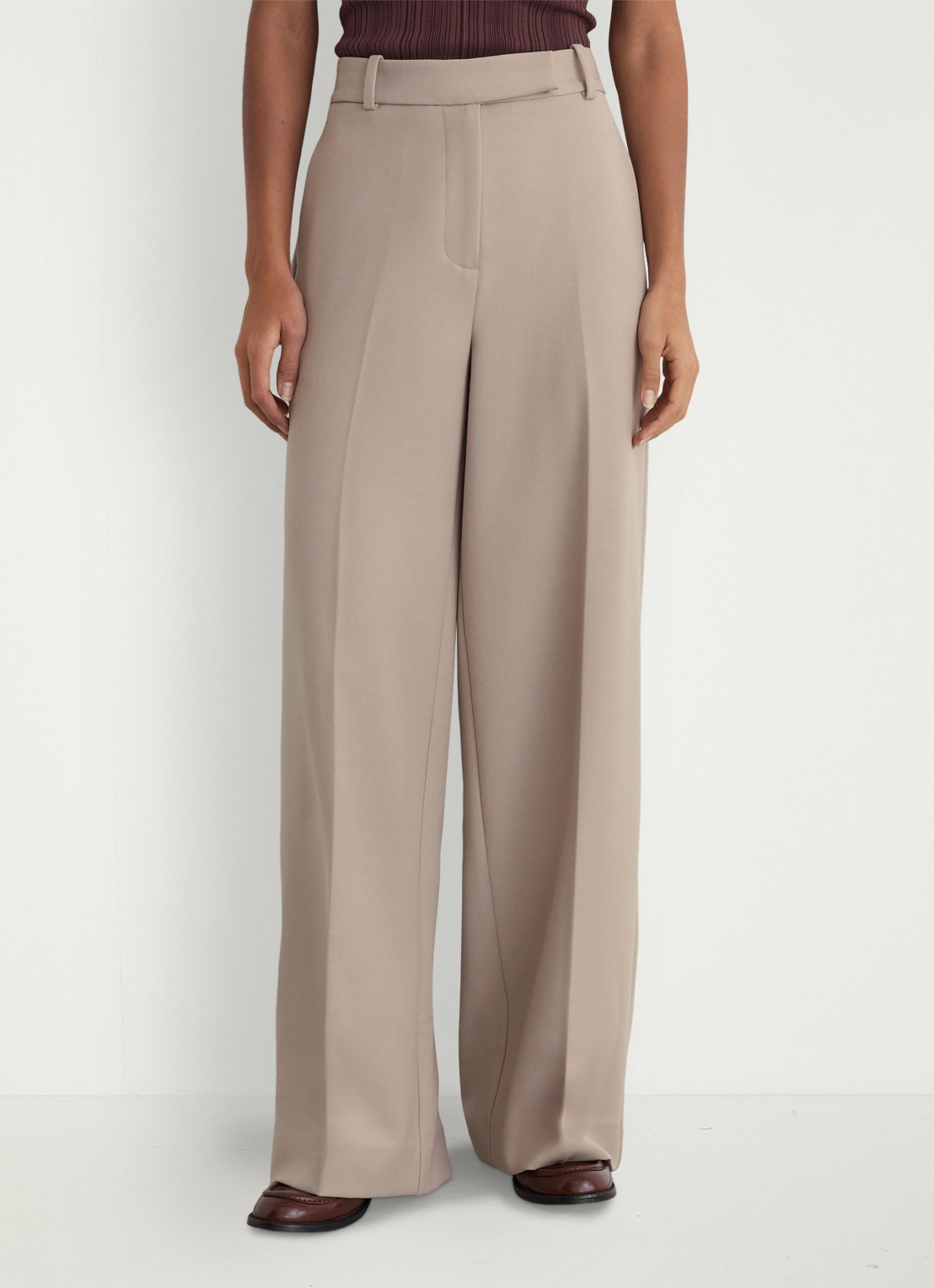 Reiss Petite Gabi high waist wide fit pantalon met steekzakken - detail 4 beige