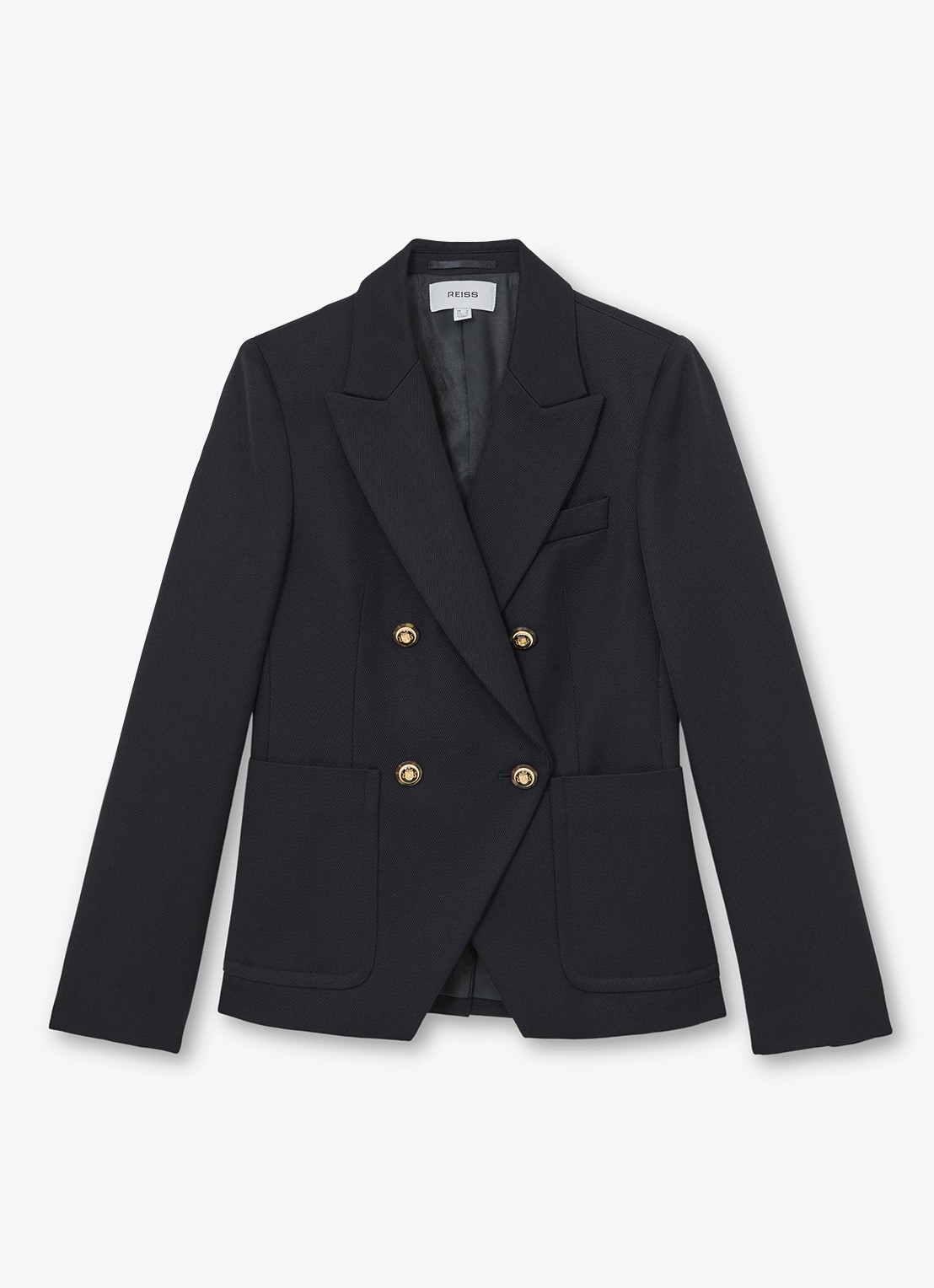 Reiss Petite Gigi Double-breasted blazer in wolblend - voorkant 4 donkerblauw