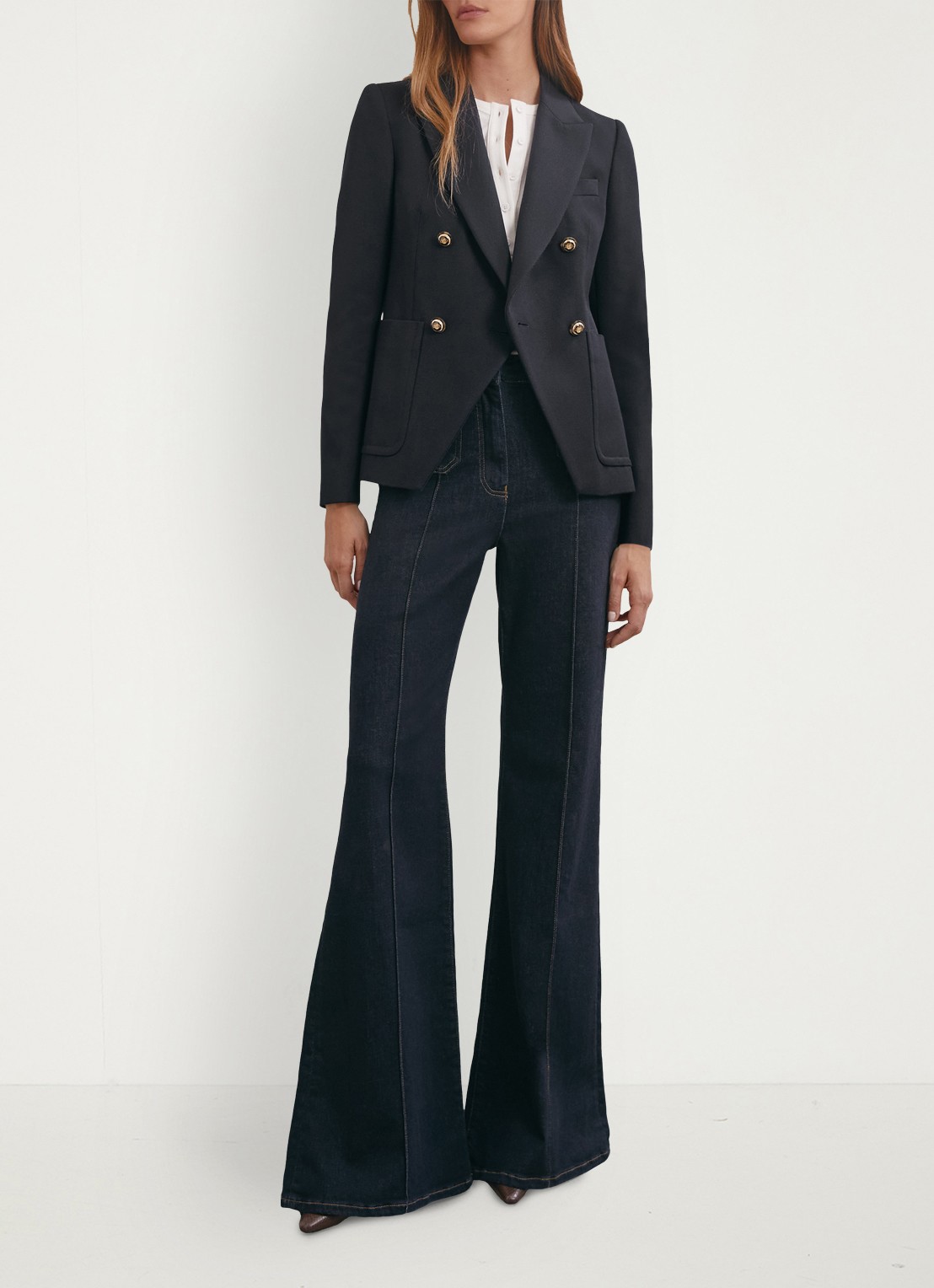 Reiss Petite Gigi Double-breasted blazer in wolblend - voorkant 5 donkerblauw