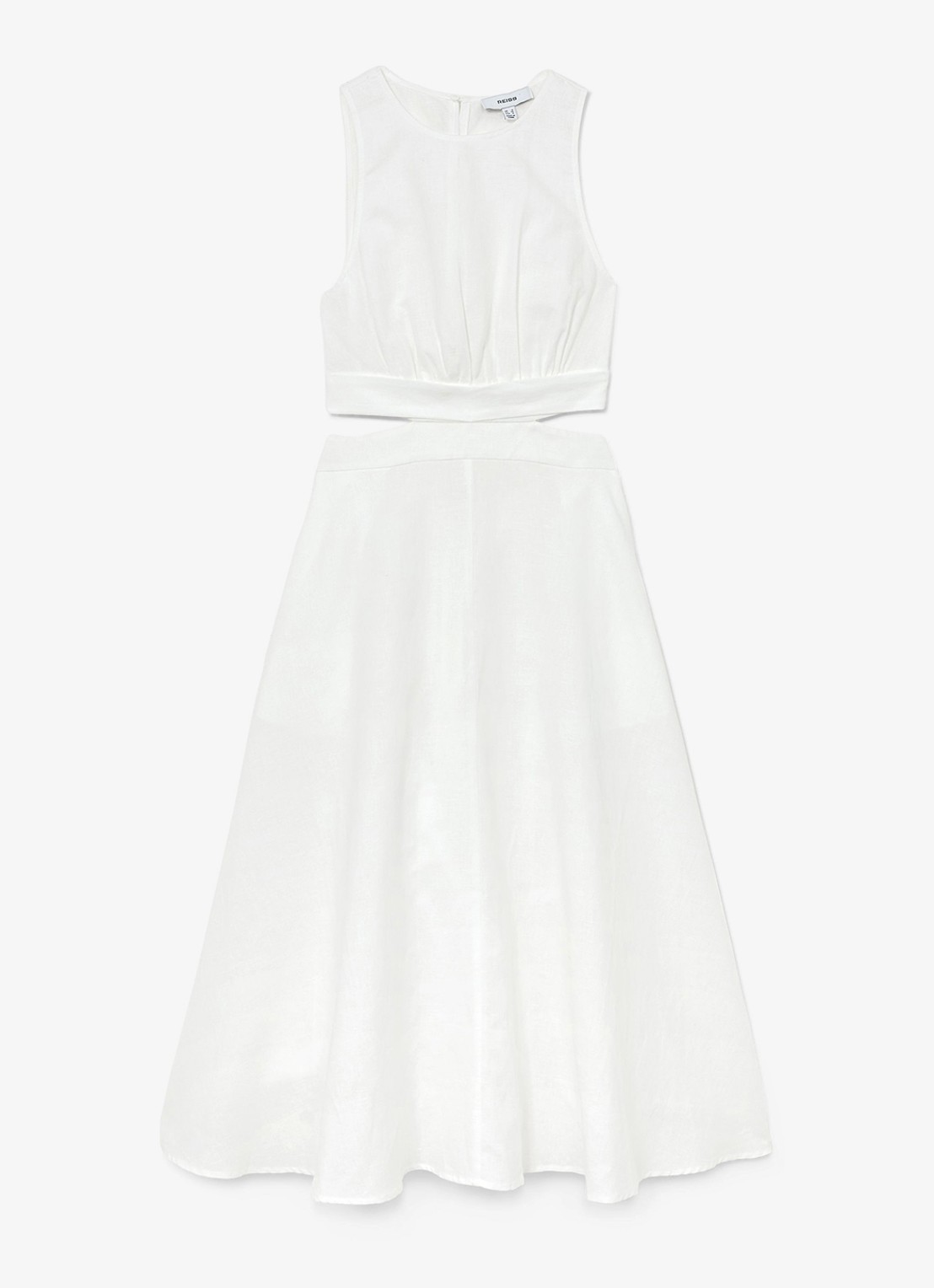 Reiss Petite Hazel midi jurk in linnenblend met cut-out detail - voorkant 2 wit