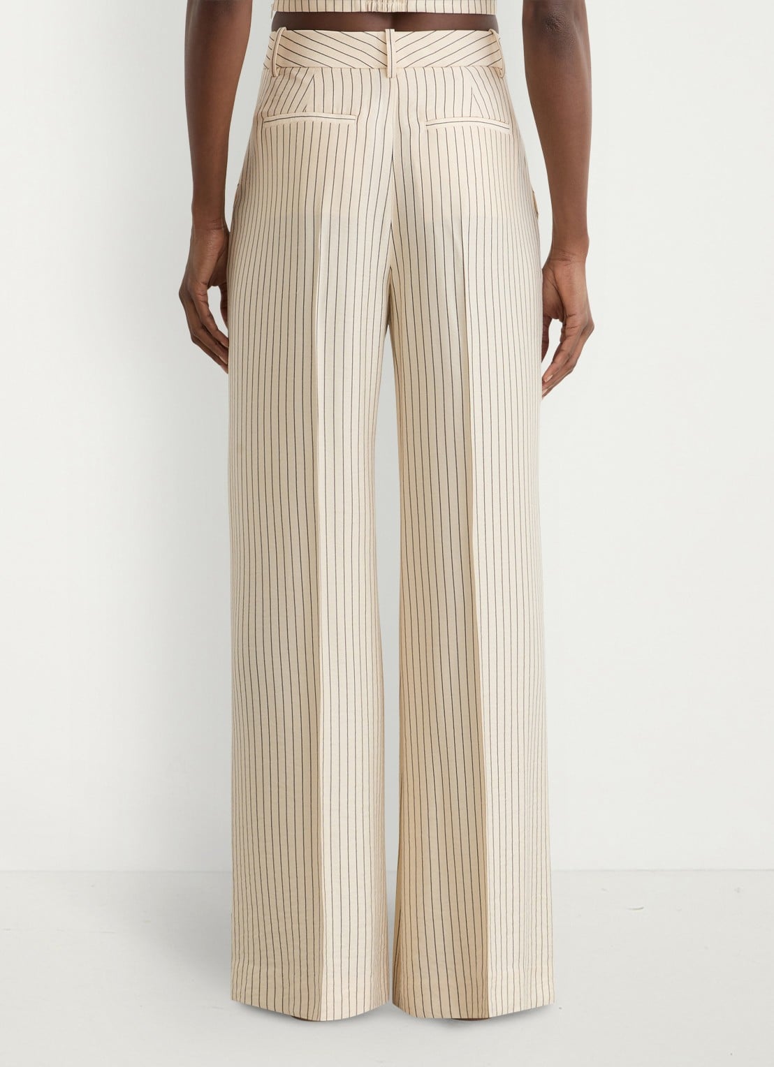 Reiss Petite high waist wide fit pantalon met streepprint - achterkant 5 creme