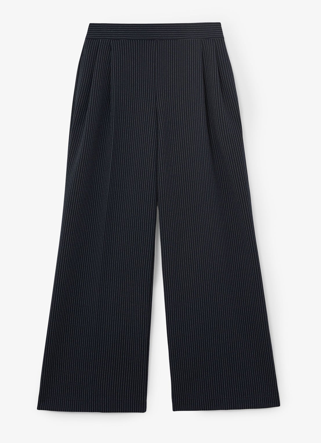Reiss Petite high waist wide fit pantalon met streepprint - voorkant donkerblauw
