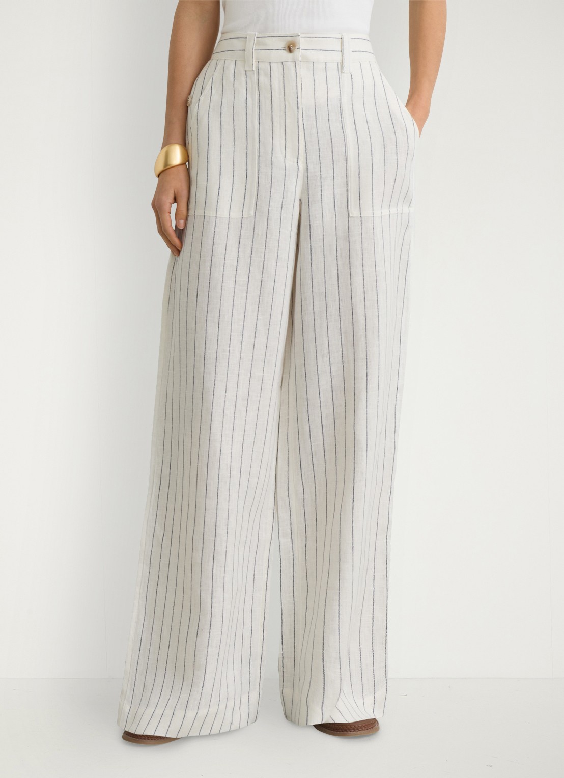 Reiss Petite high waist wide fit pantalon van linnen - detail 2 wit