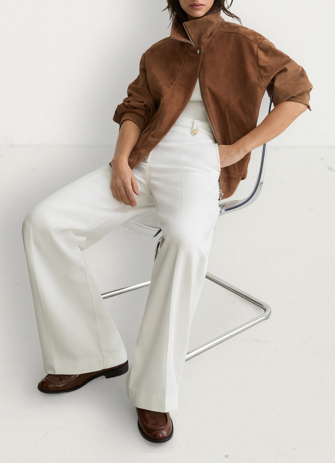 Reiss Petite Kaia high waist wide fit pantalon van lyocell - detail wit