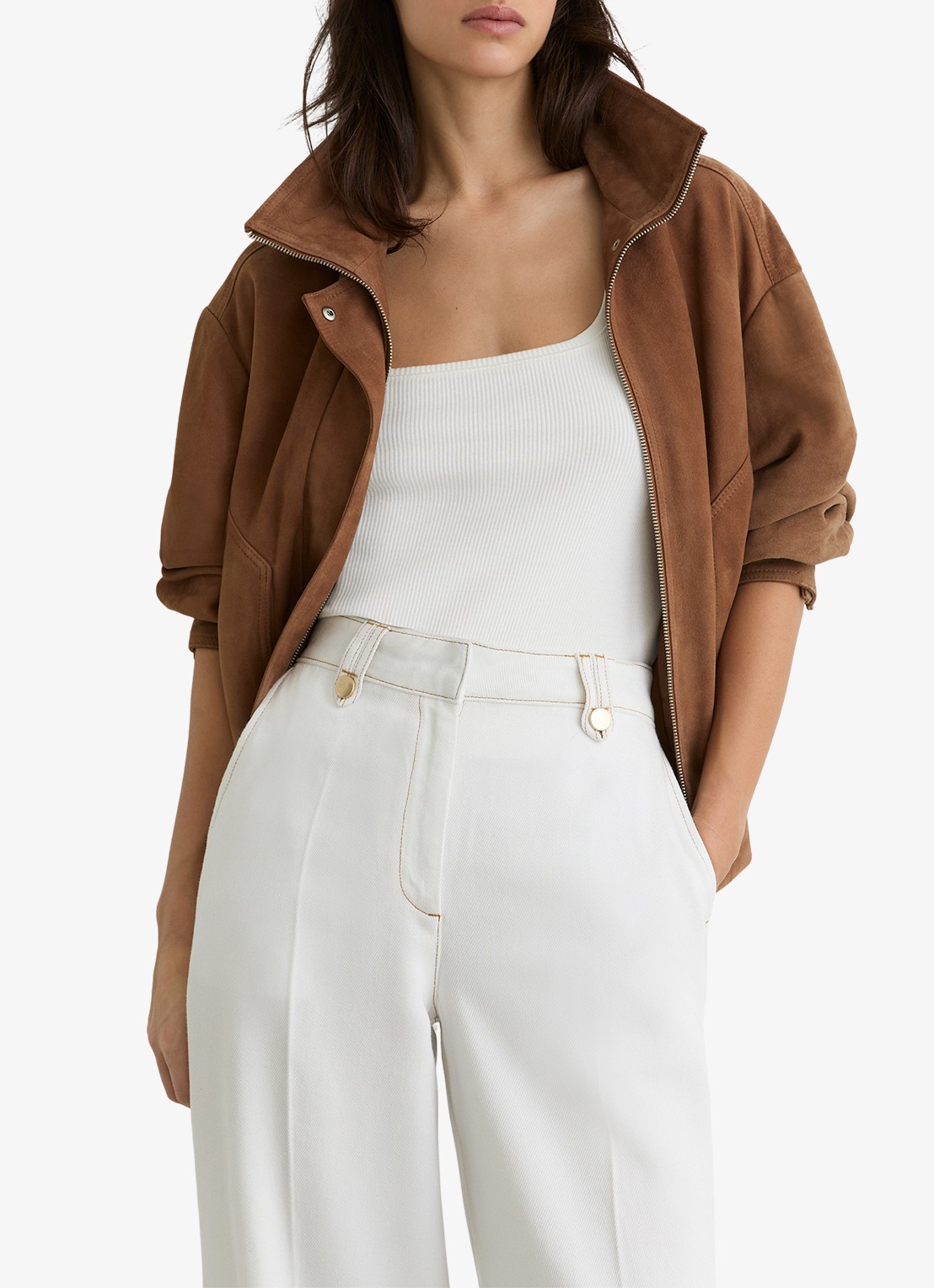 Reiss Petite Kaia high waist wide fit pantalon van lyocell - detail 3 wit