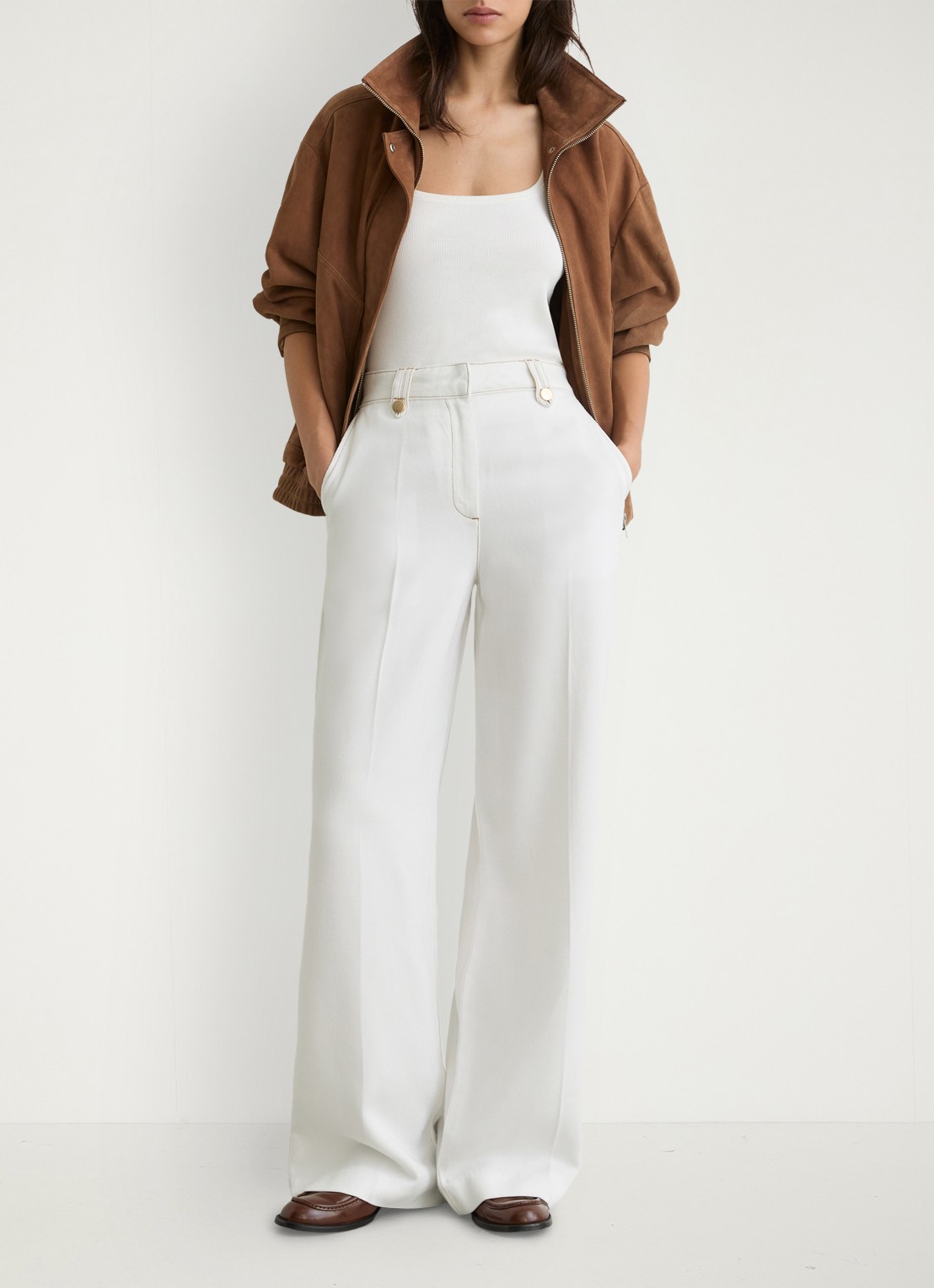 Reiss Petite Kaia high waist wide fit pantalon van lyocell - voorkant 7 wit