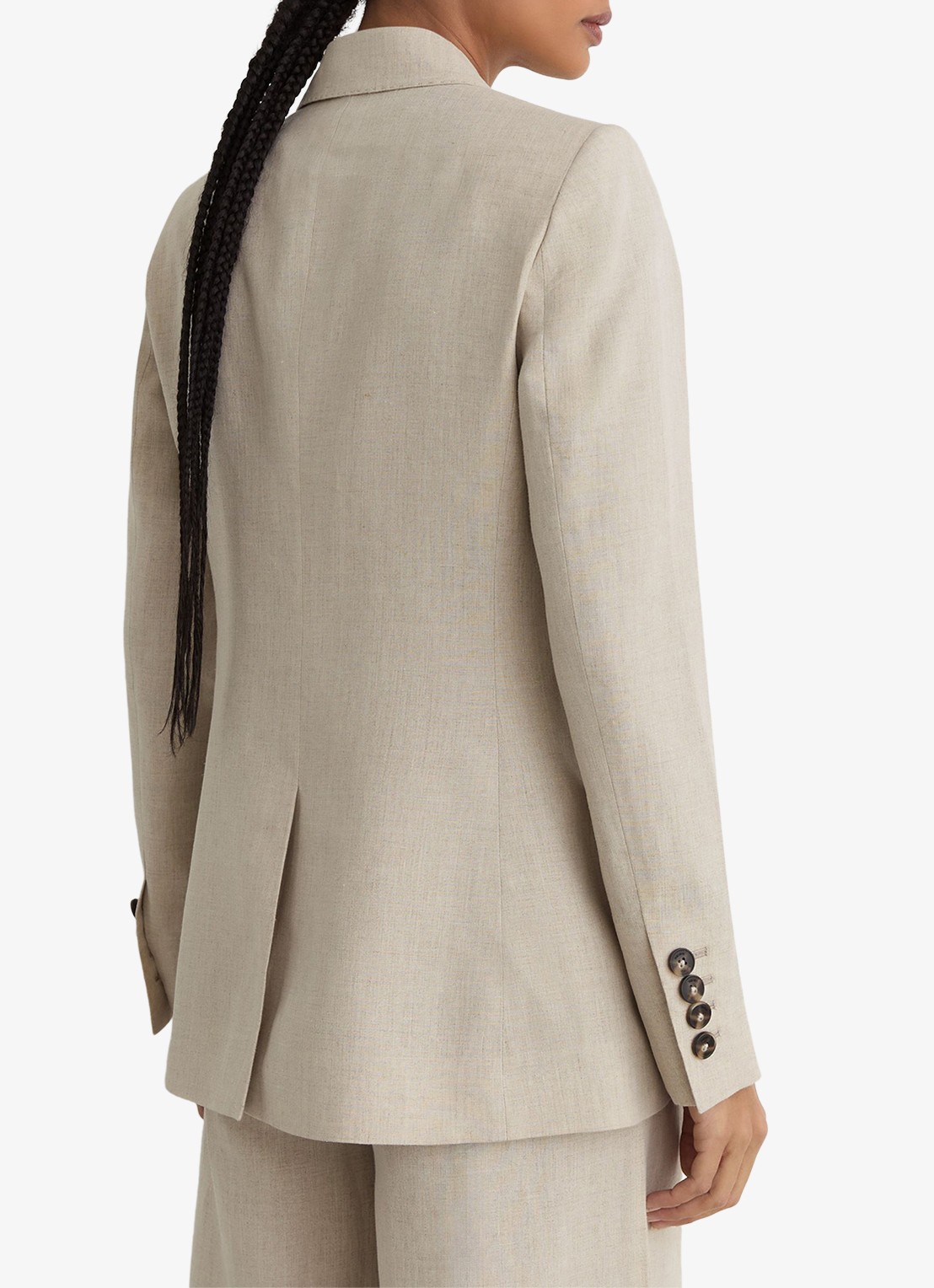Reiss Petite kit Double-breasted blazer van linnen - achterkant 6 creme