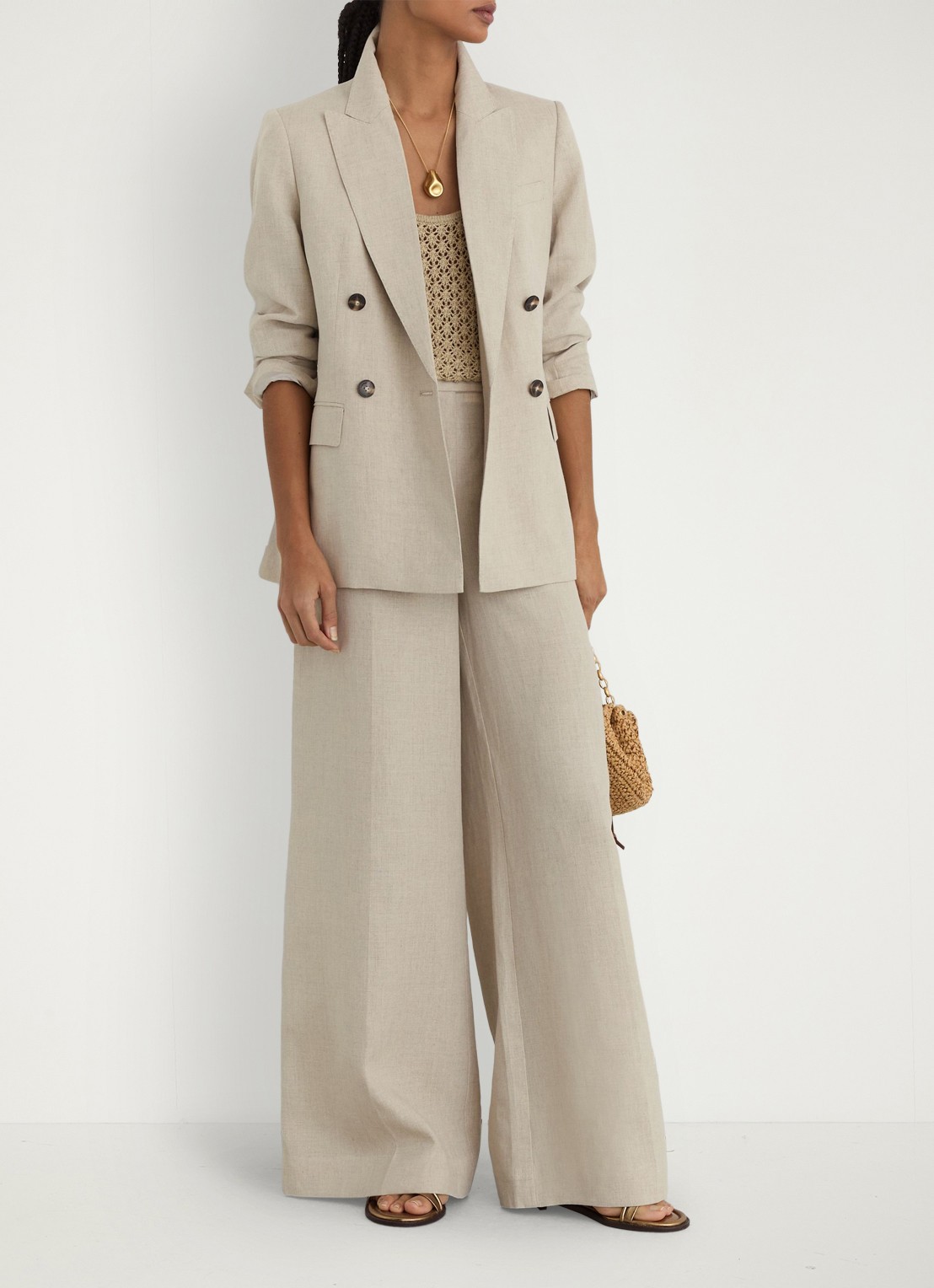 Reiss Petite kit Double-breasted blazer van linnen - detail 3 creme