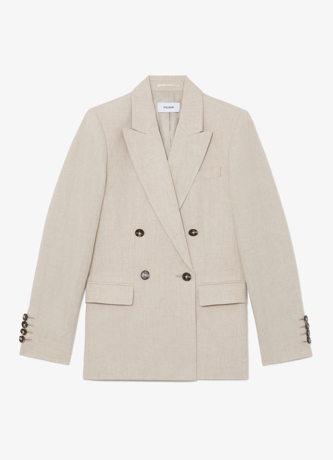 Reiss Petite kit Double-breasted blazer van linnen - voorkant 7 creme