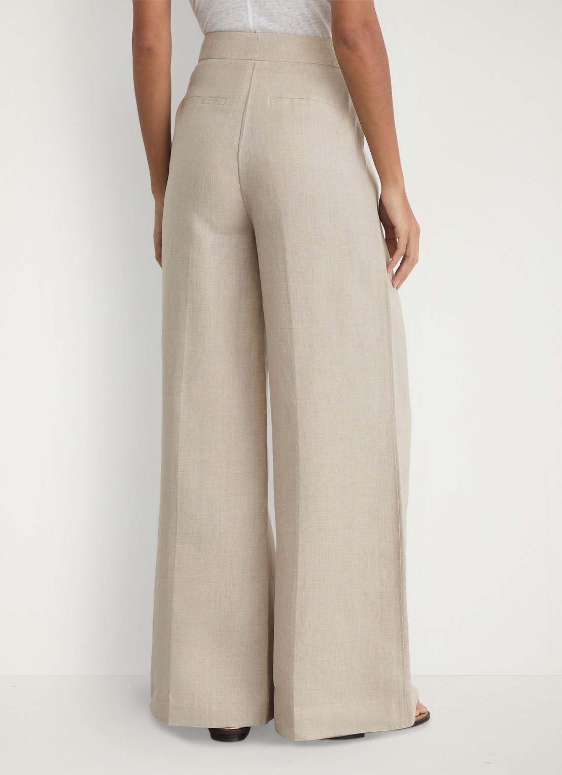 Reiss Petite kit high waist wide fit pantalon van linnen - achterkant beige
