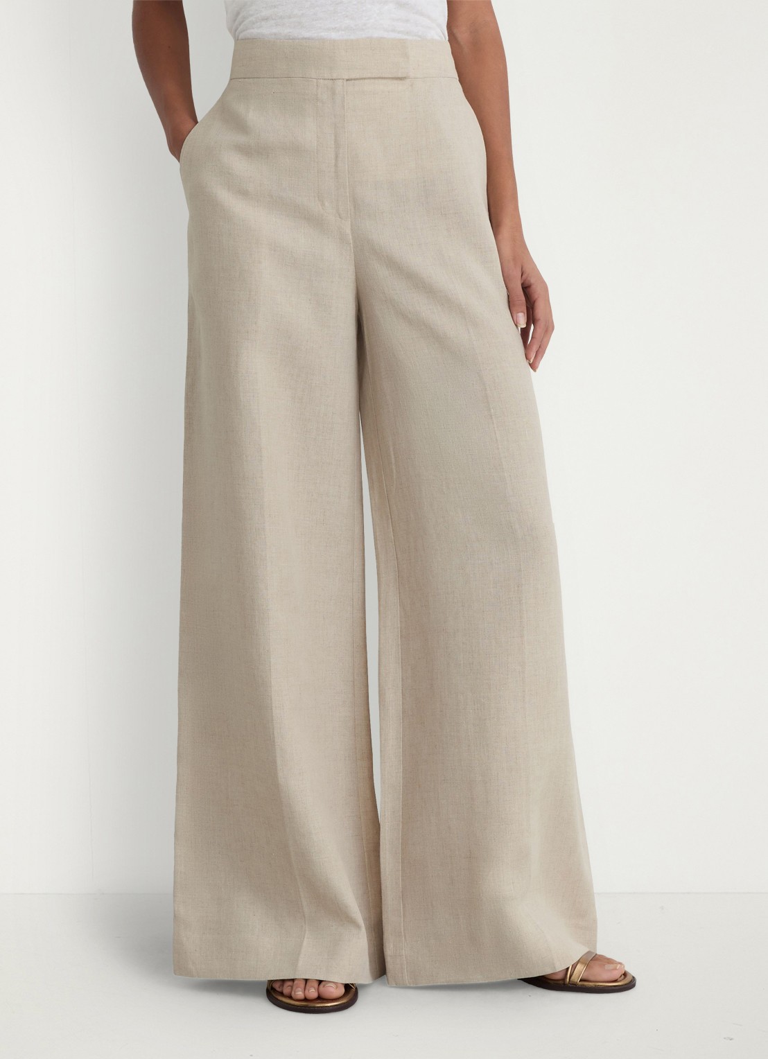 Reiss Petite kit high waist wide fit pantalon van linnen - detail 4 beige