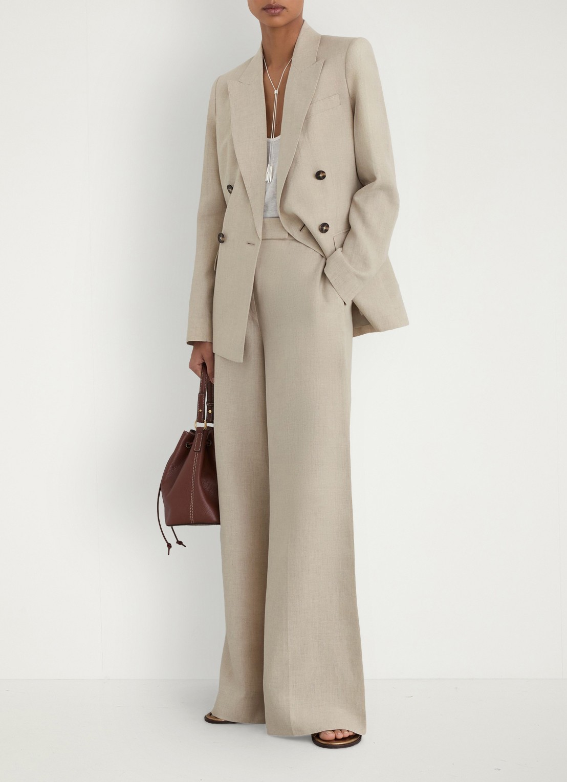 Reiss Petite kit high waist wide fit pantalon van linnen - detail 8 beige