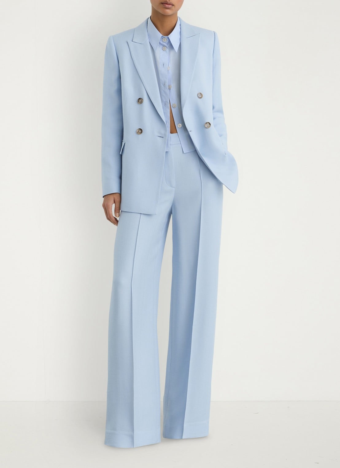 Reiss Petite Magda high waist wide fit pantalon met steekzakken - voorkant 3 lichtblauw
