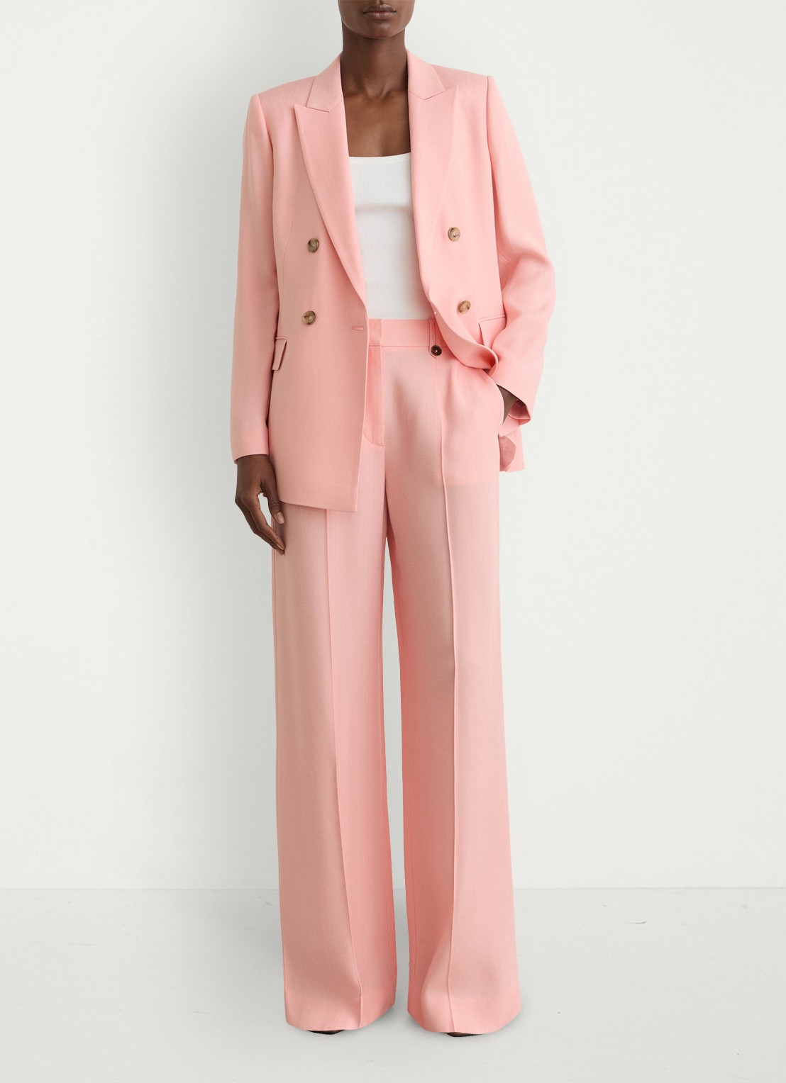 Reiss Petite Magda high waist wide fit pantalon met steekzakken - voorkant 3 oudroze