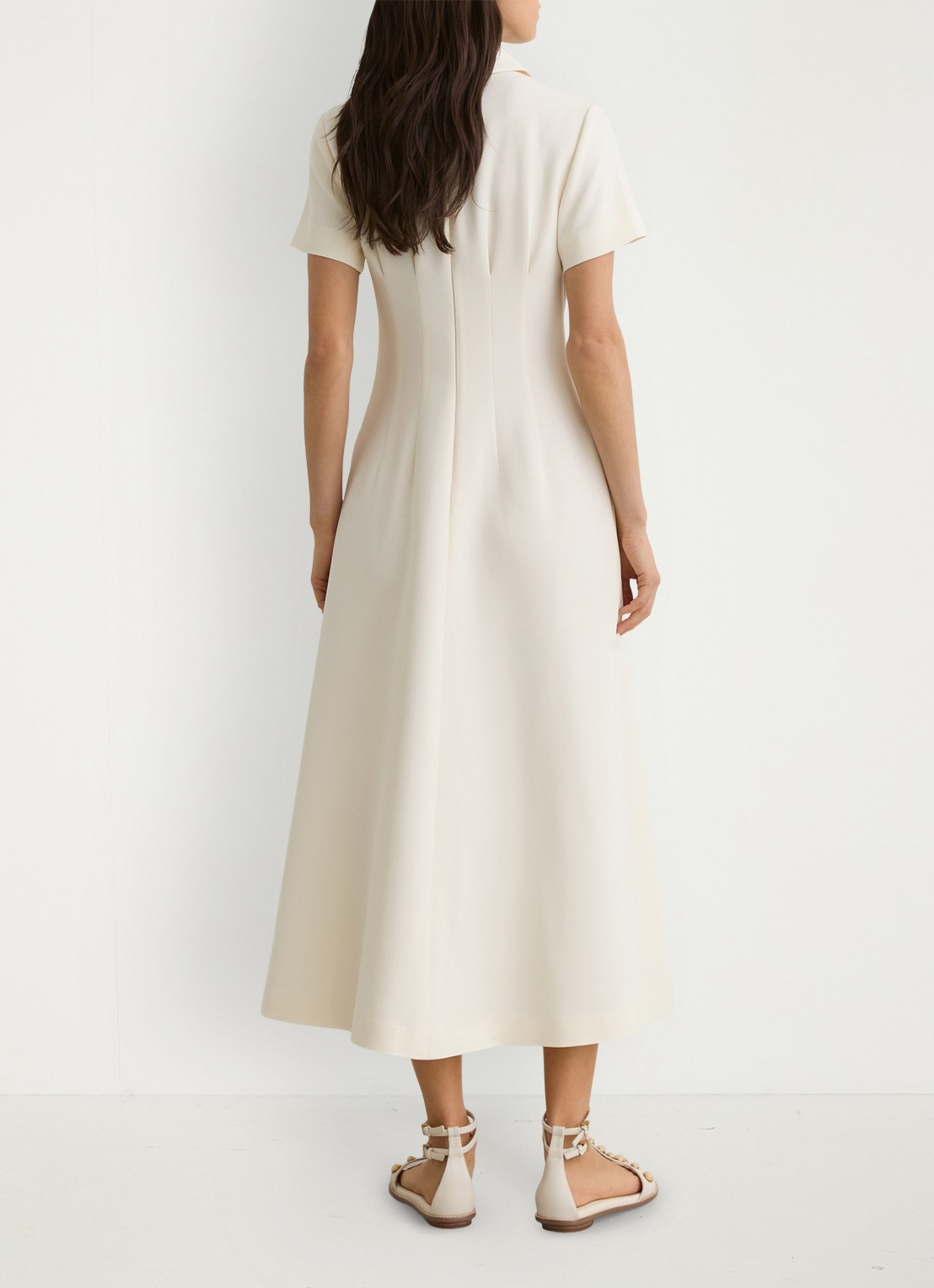 Reiss Petite Mari midi jurk met plooien - achterkant 8 creme