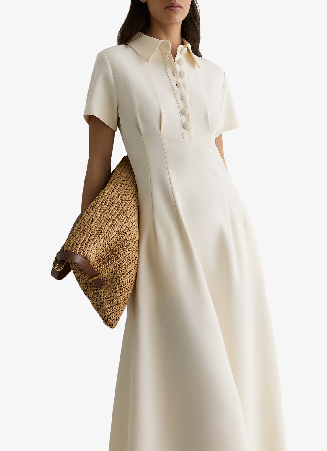 Reiss Petite Mari midi jurk met plooien - detail 2 creme