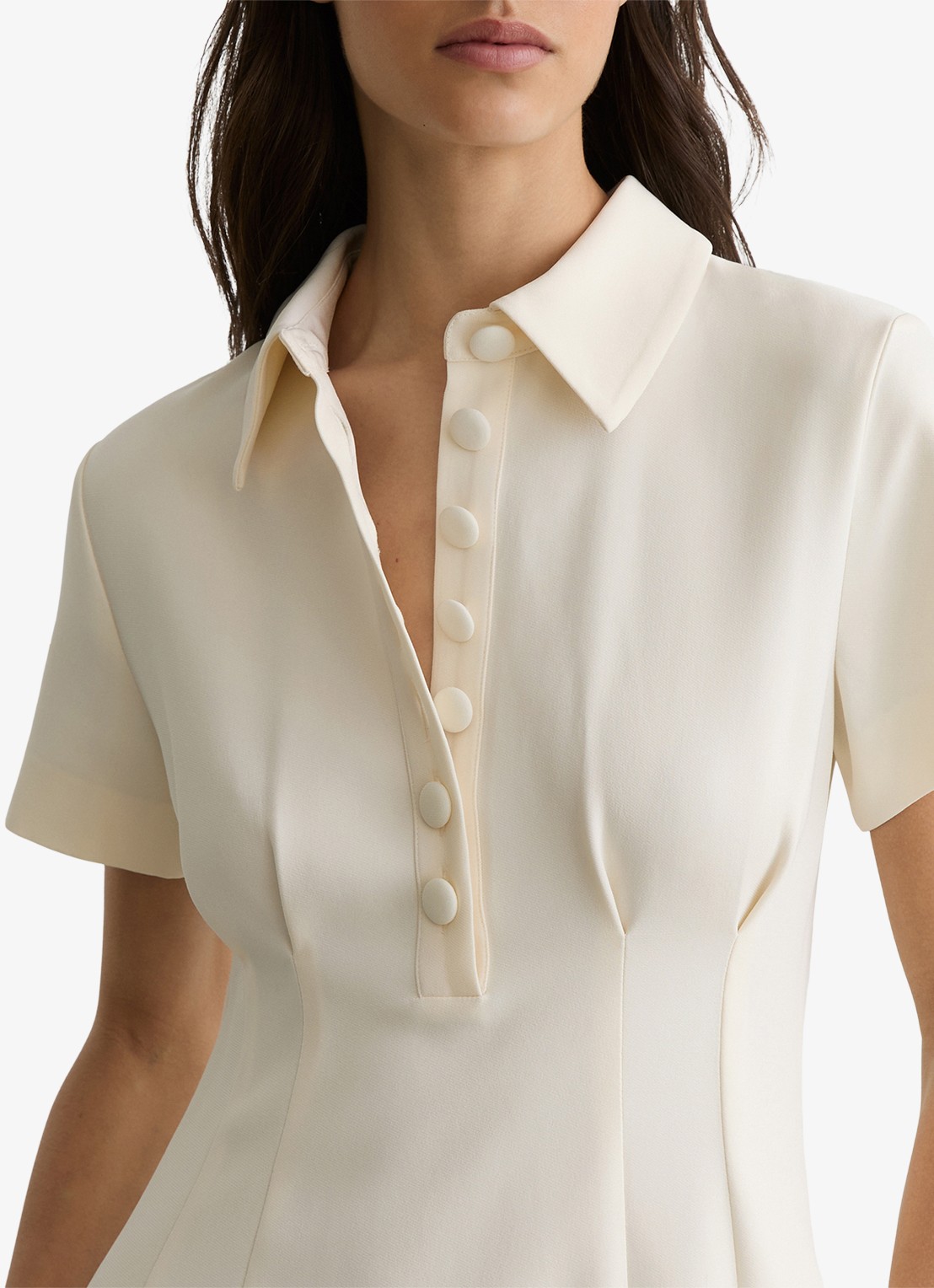 Reiss Petite Mari midi jurk met plooien - detail 3 creme