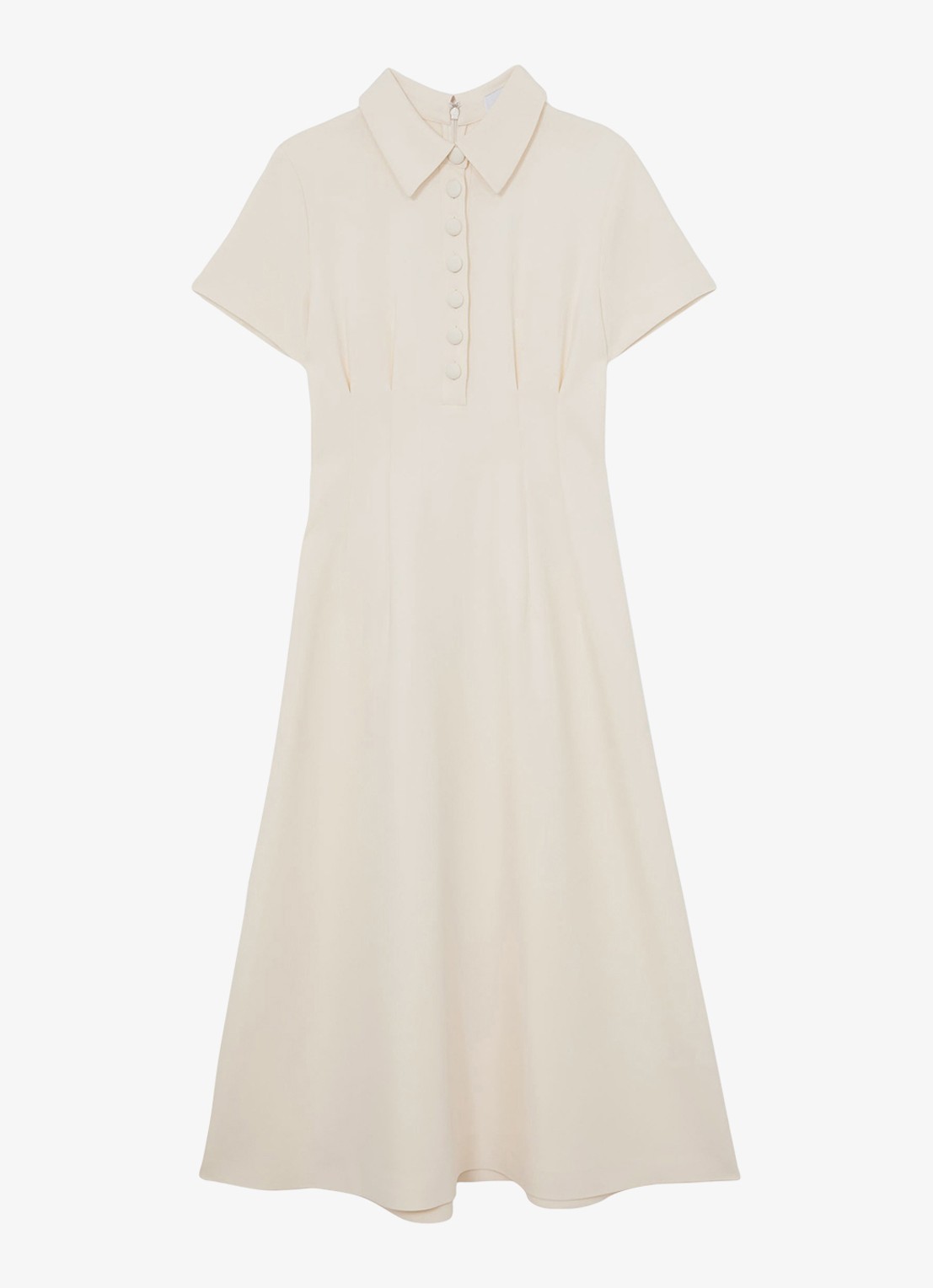 Reiss Petite Mari midi jurk met plooien - voorkant 6 creme