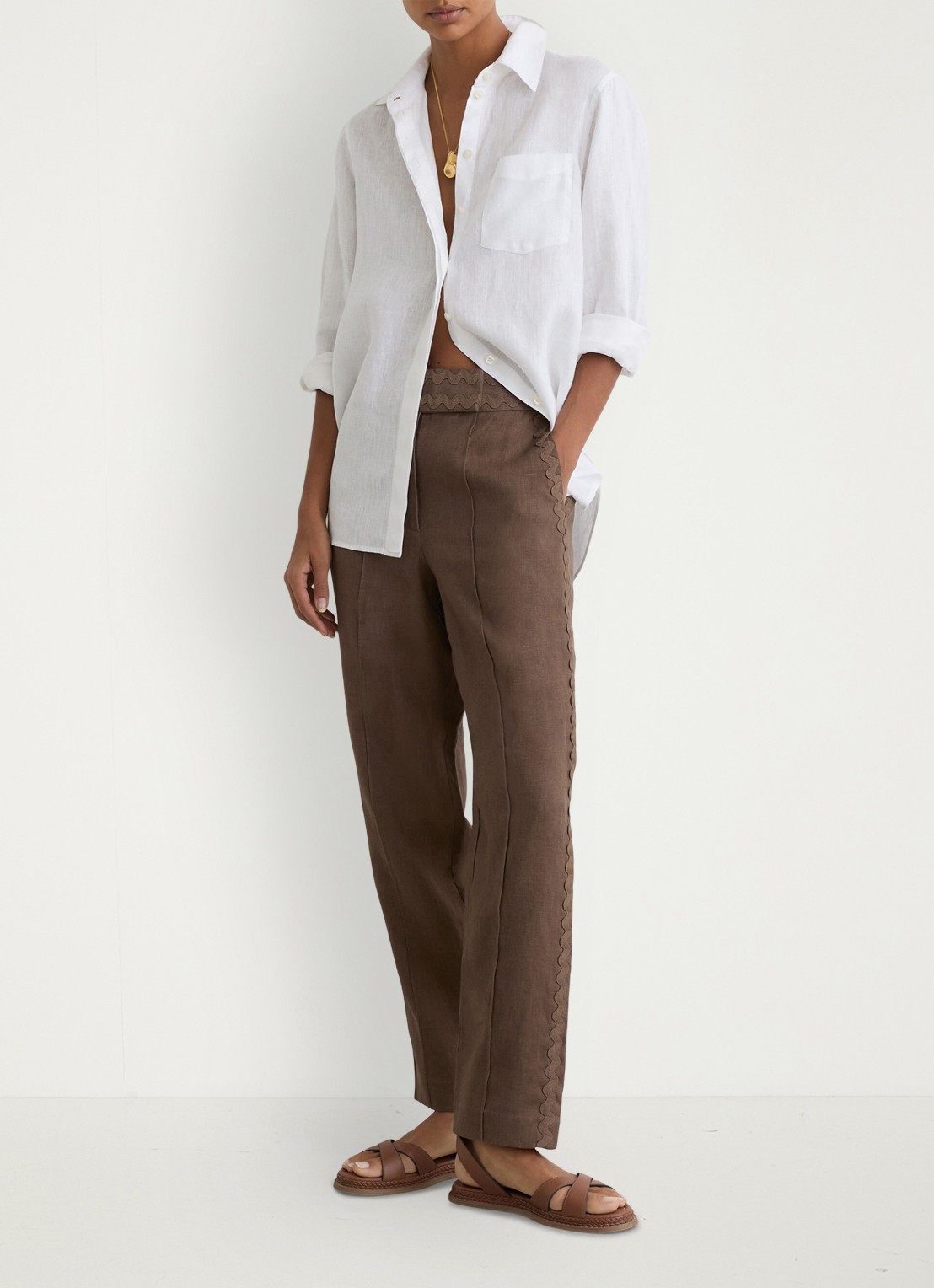 Reiss Petite mid waist tapered fit pantalon van linnen - detail 5 bruin