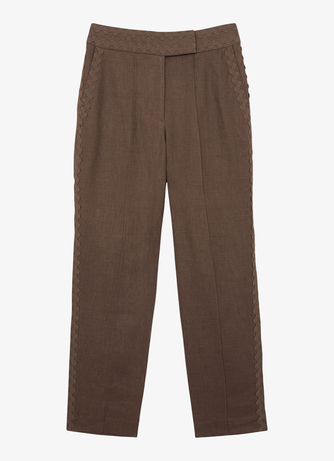 Reiss Petite mid waist tapered fit pantalon van linnen - voorkant bruin