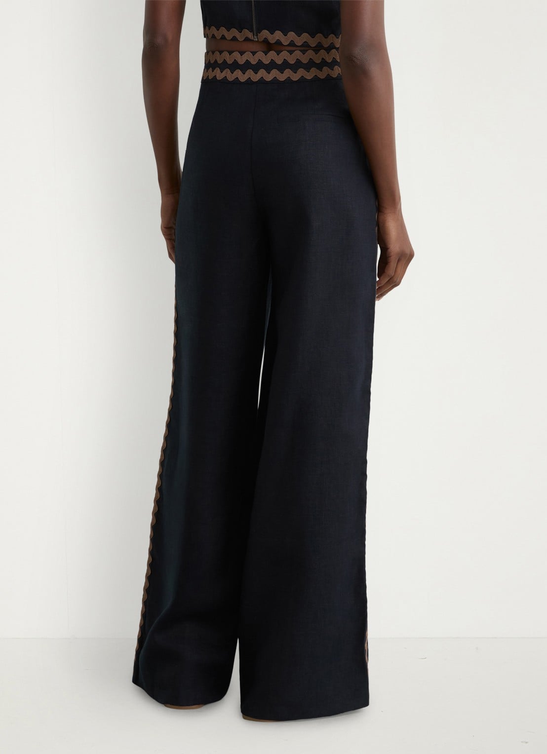Reiss Petite Mila high waist wide fit pantalon van linnen - achterkant donkerblauw