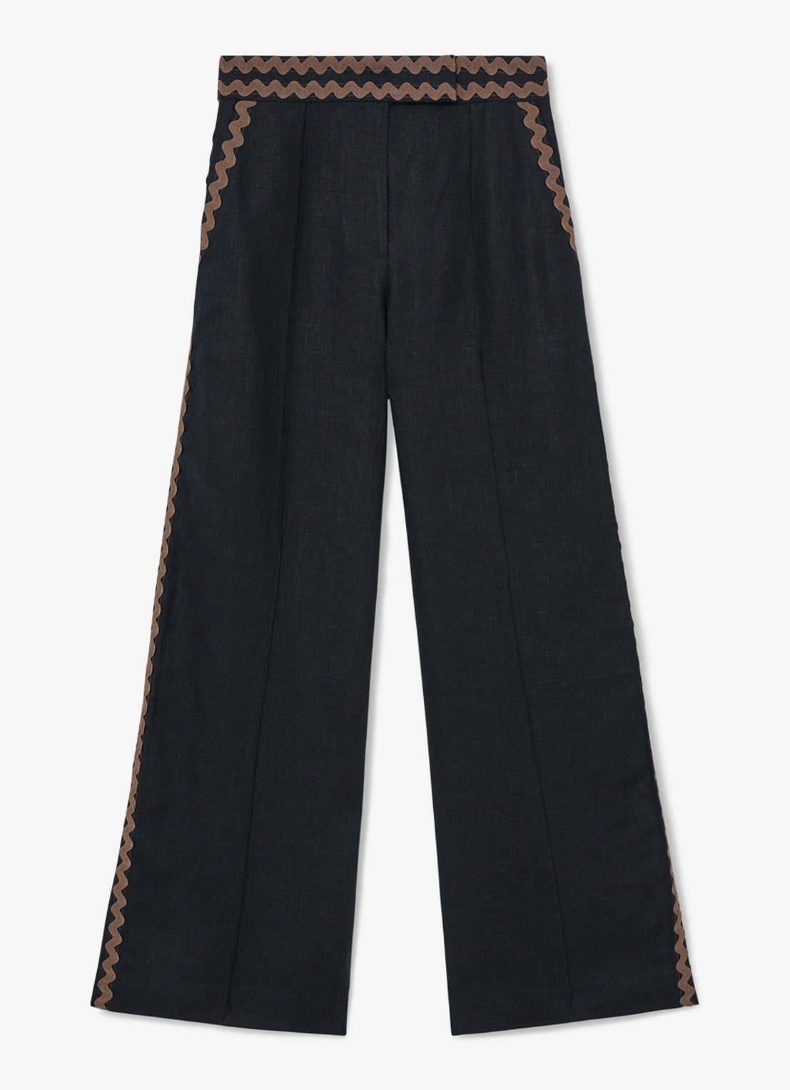 Reiss Petite Mila high waist wide fit pantalon van linnen - voorkant 2 donkerblauw