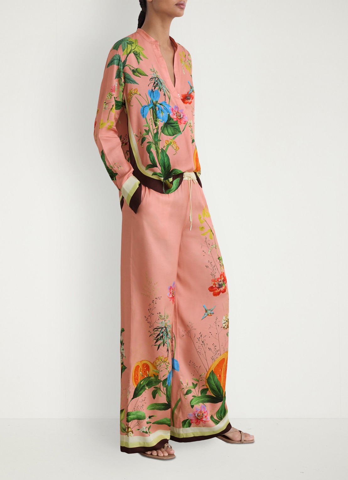 Reiss Petite Milos mid waist wide fit pantalon met print - detail 5 oudroze