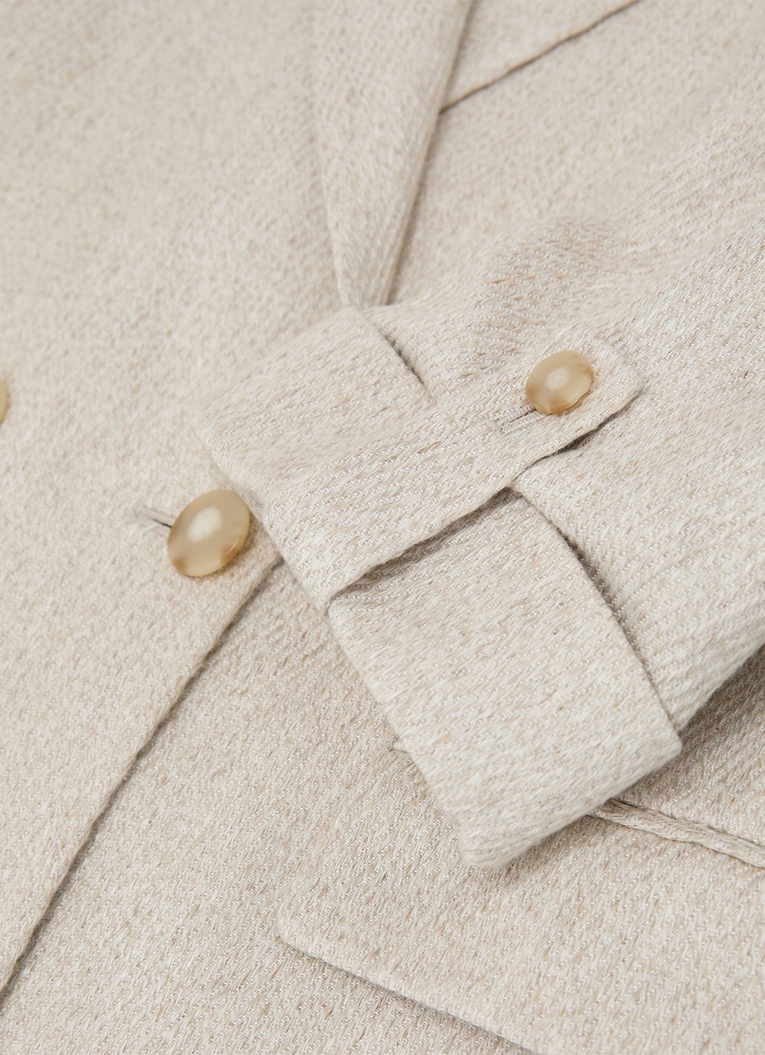 Reiss Petite Nolah double breasted blazer in linnenblend - detail 5 naturel