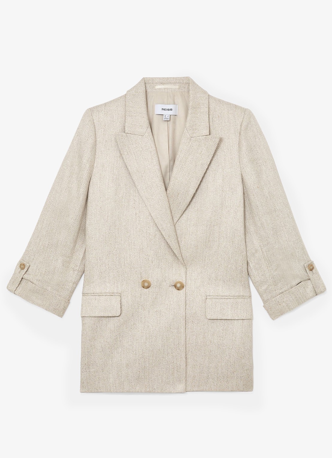 Reiss Petite Nolah double breasted blazer in linnenblend - voorkant 7 naturel