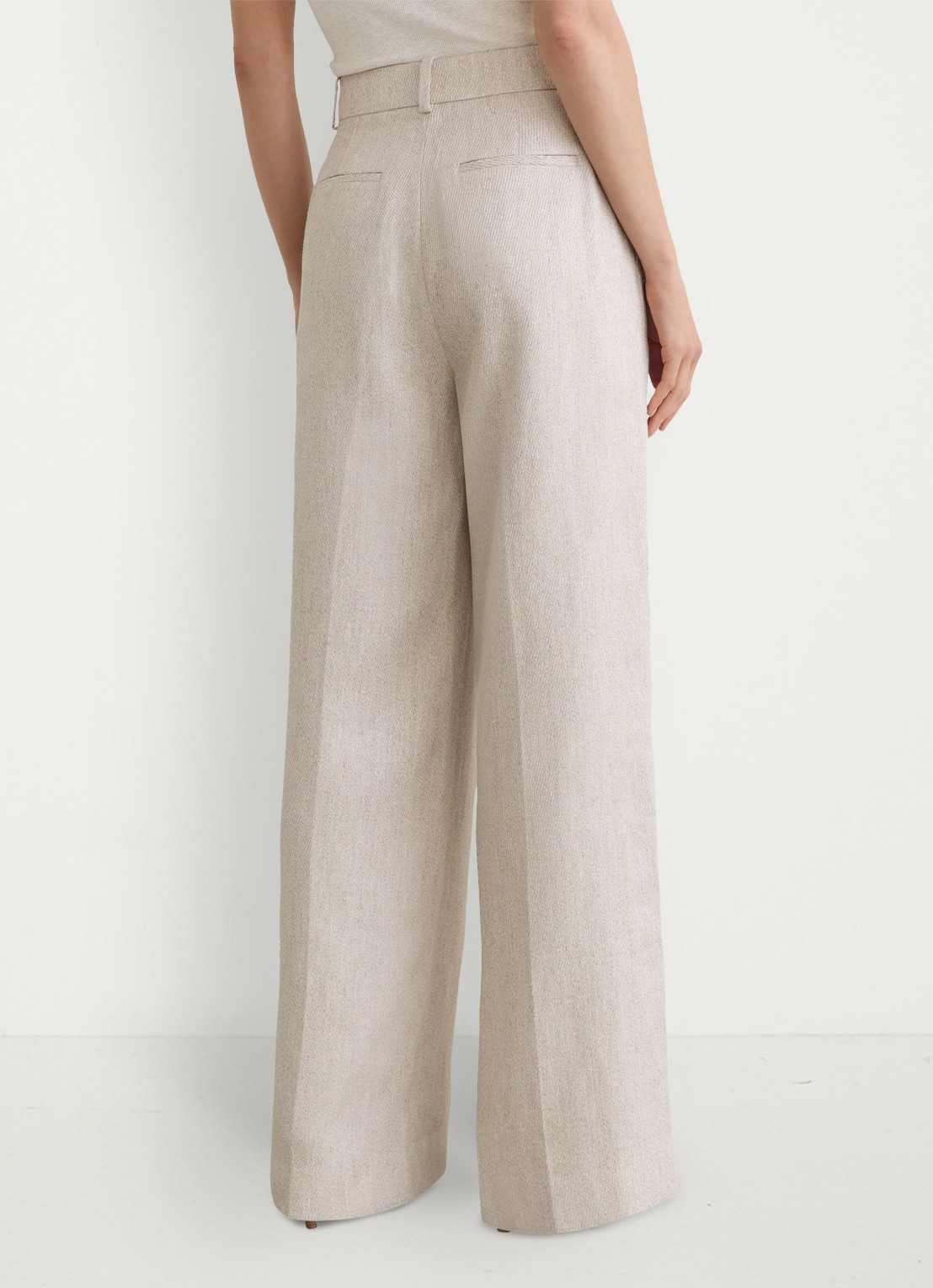 Reiss Petite Nolah high waist wide fit pantalon in linnenblend - achterkant 8 naturel