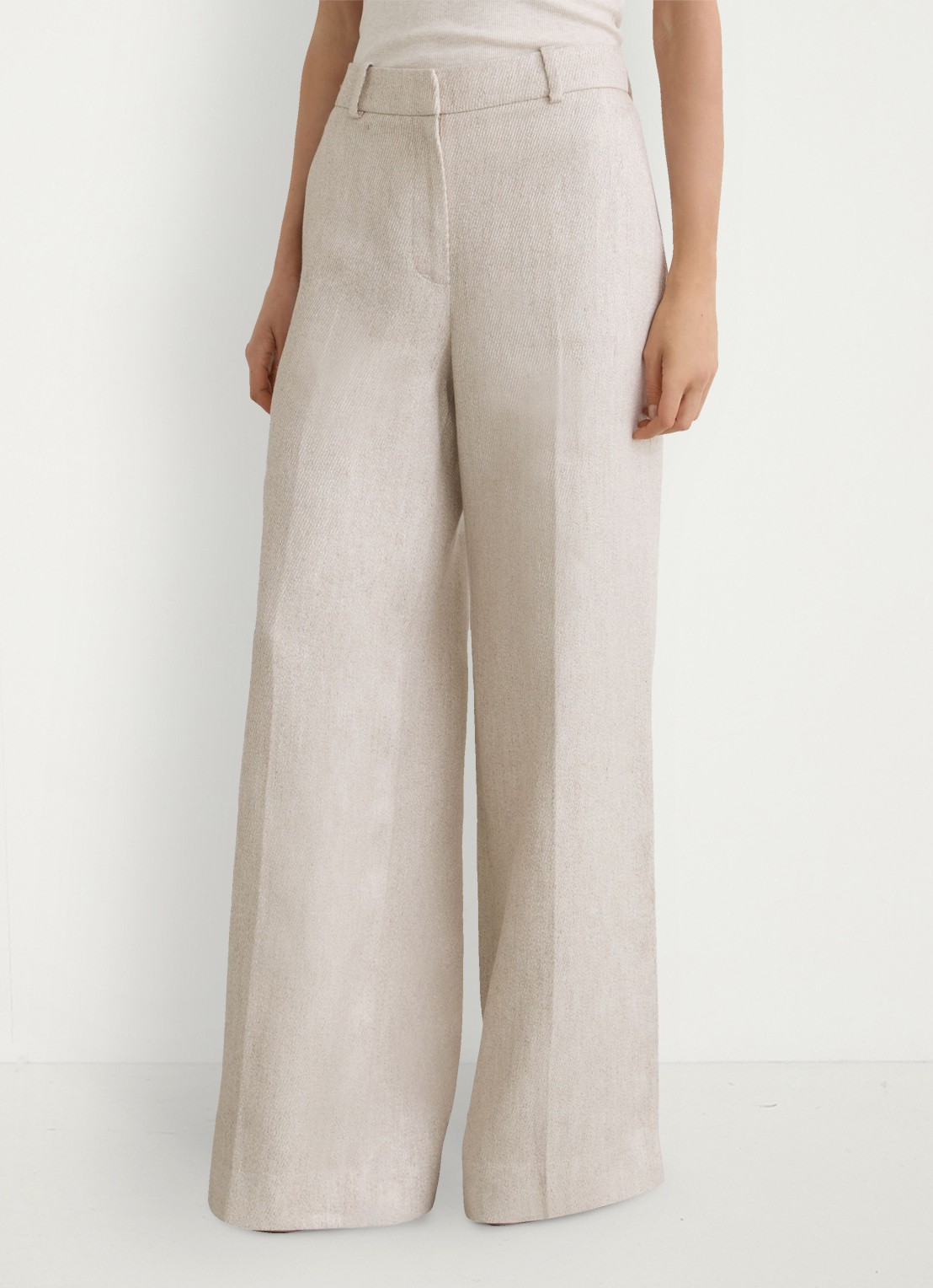 Reiss Petite Nolah high waist wide fit pantalon in linnenblend - detail 3 naturel
