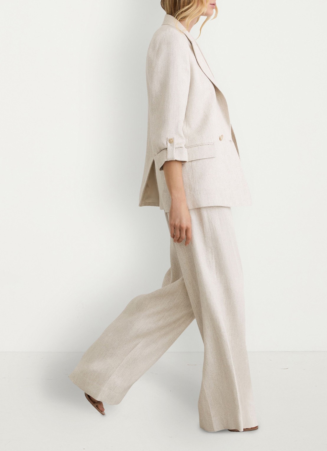 Reiss Petite Nolah high waist wide fit pantalon in linnenblend - detail 4 naturel