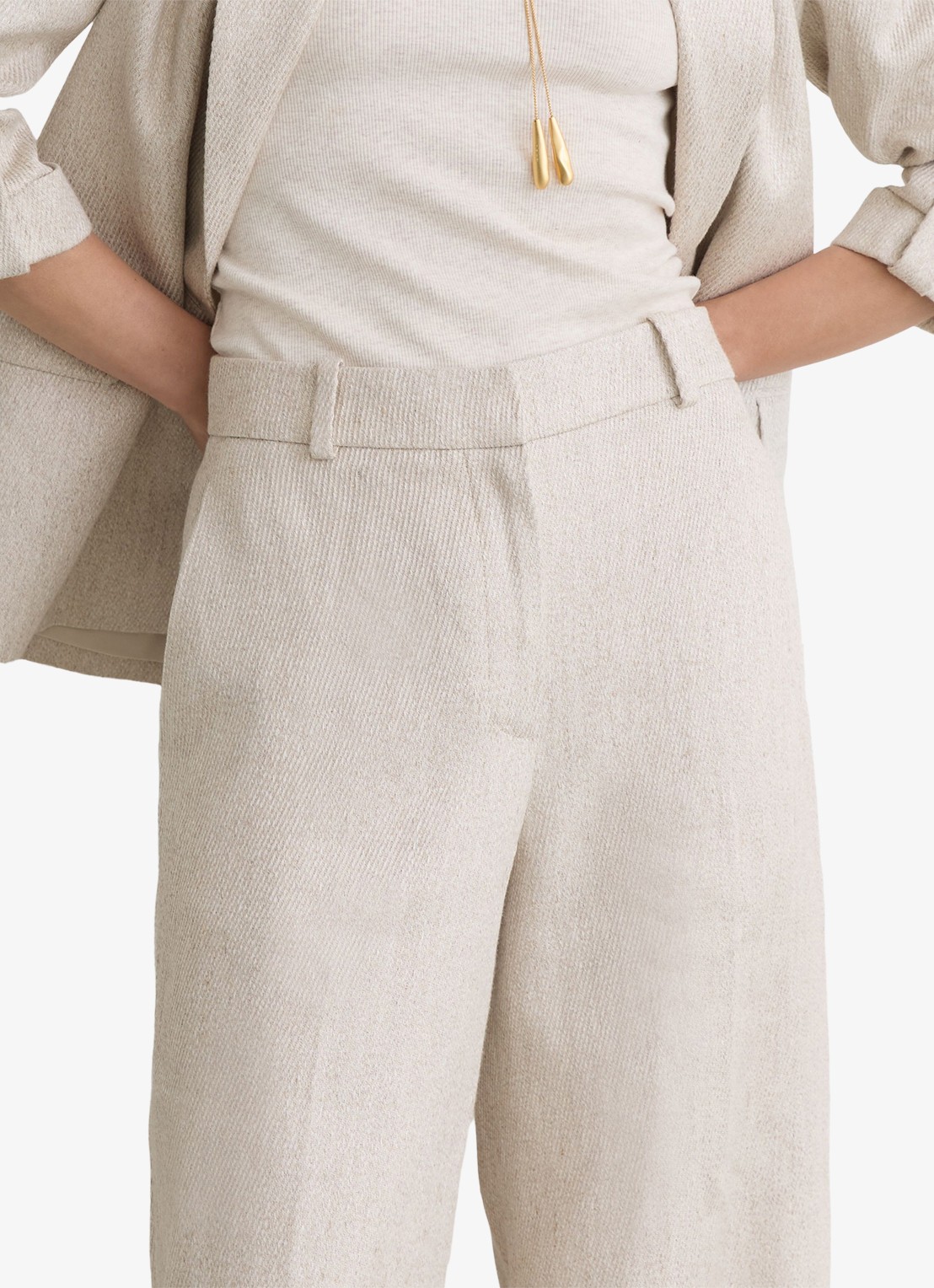 Reiss Petite Nolah high waist wide fit pantalon in linnenblend - detail 5 naturel