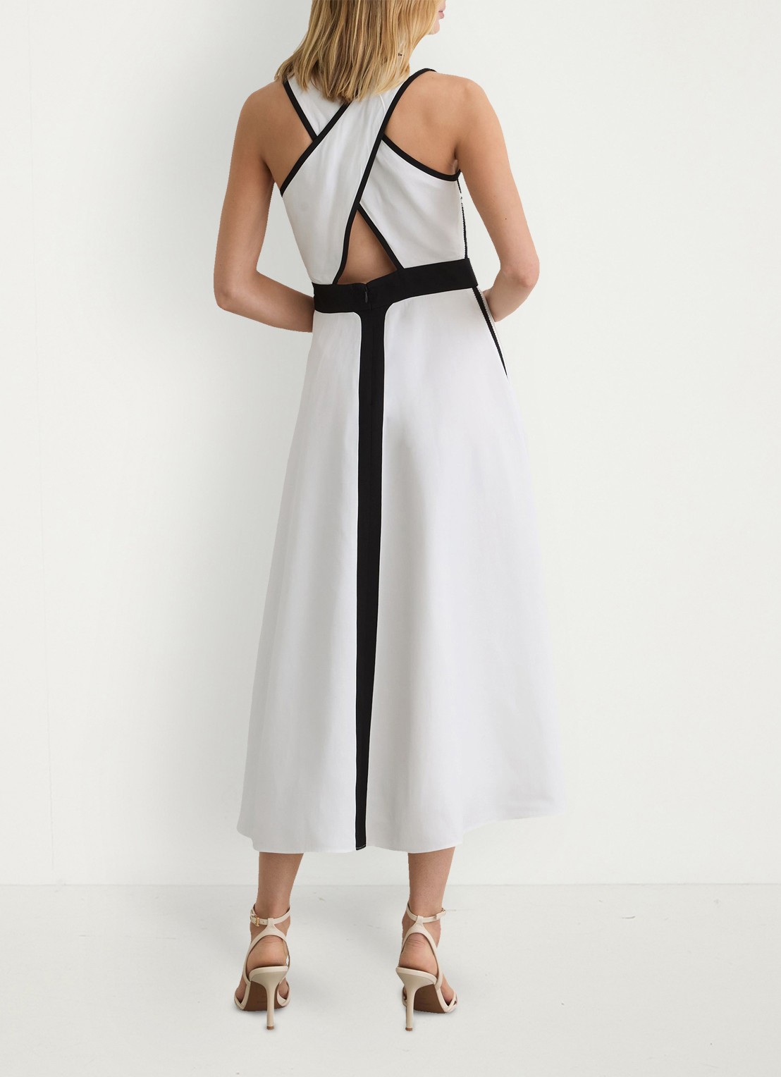 Reiss Petite Nova midi jurk in linnenblend - achterkant wit