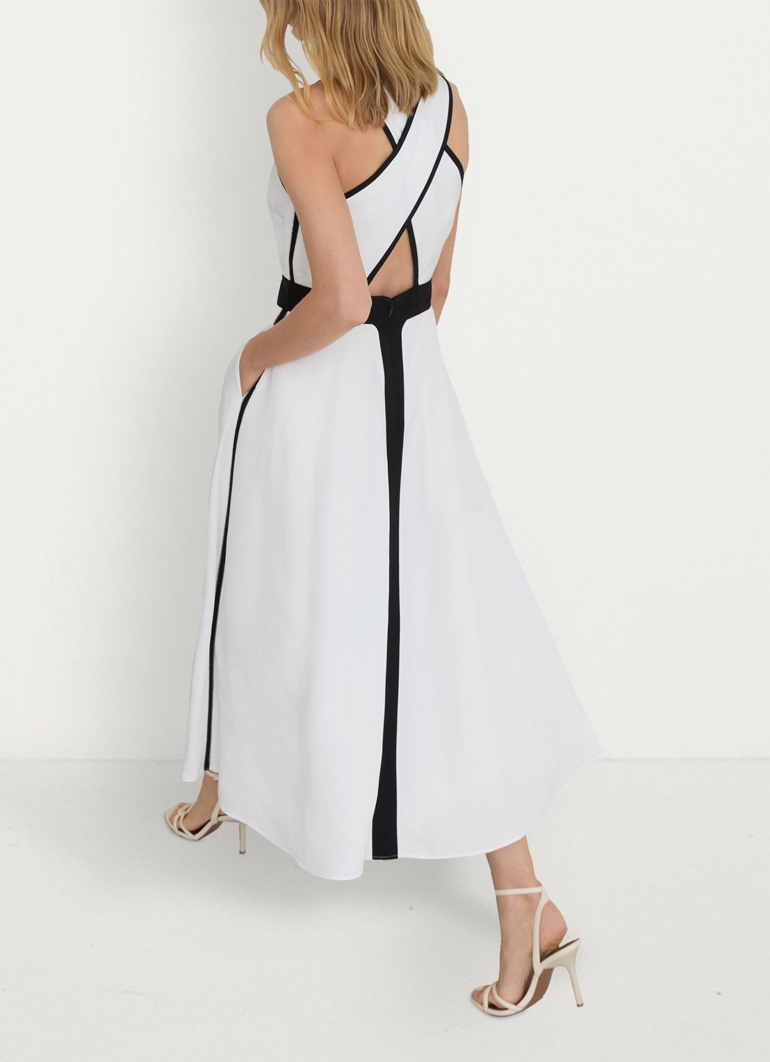 Reiss Petite Nova midi jurk in linnenblend - detail 5 wit