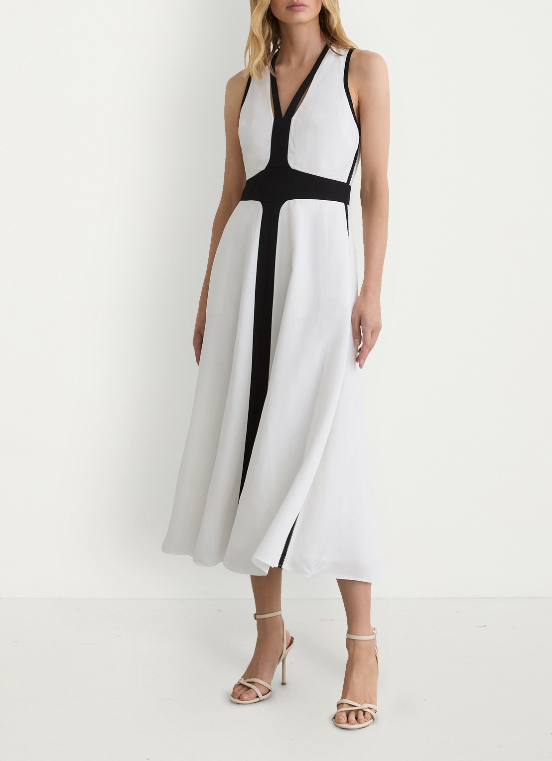 Reiss Petite Nova midi jurk in linnenblend - voorkant 3 wit