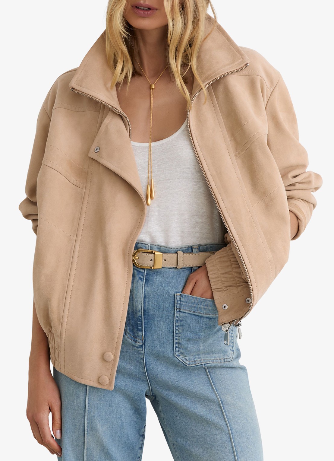 Reiss Petite Petra jack van suède - detail 4 beige