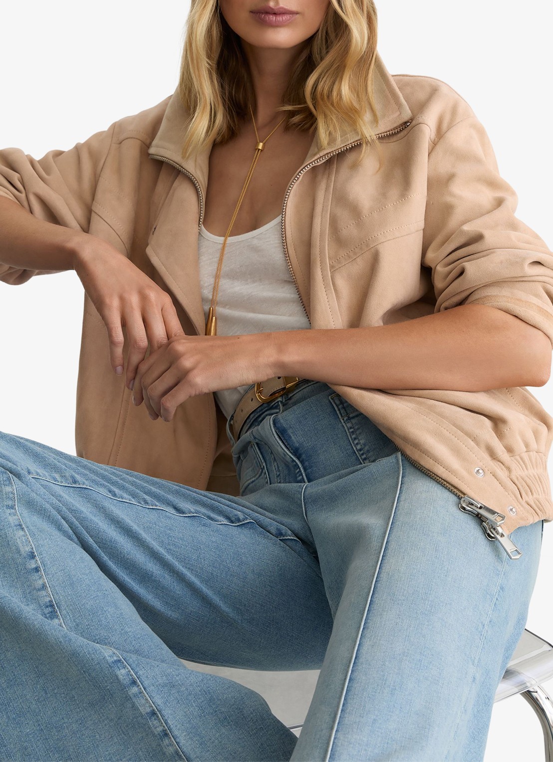 Reiss Petite Petra jack van suède - detail 6 beige