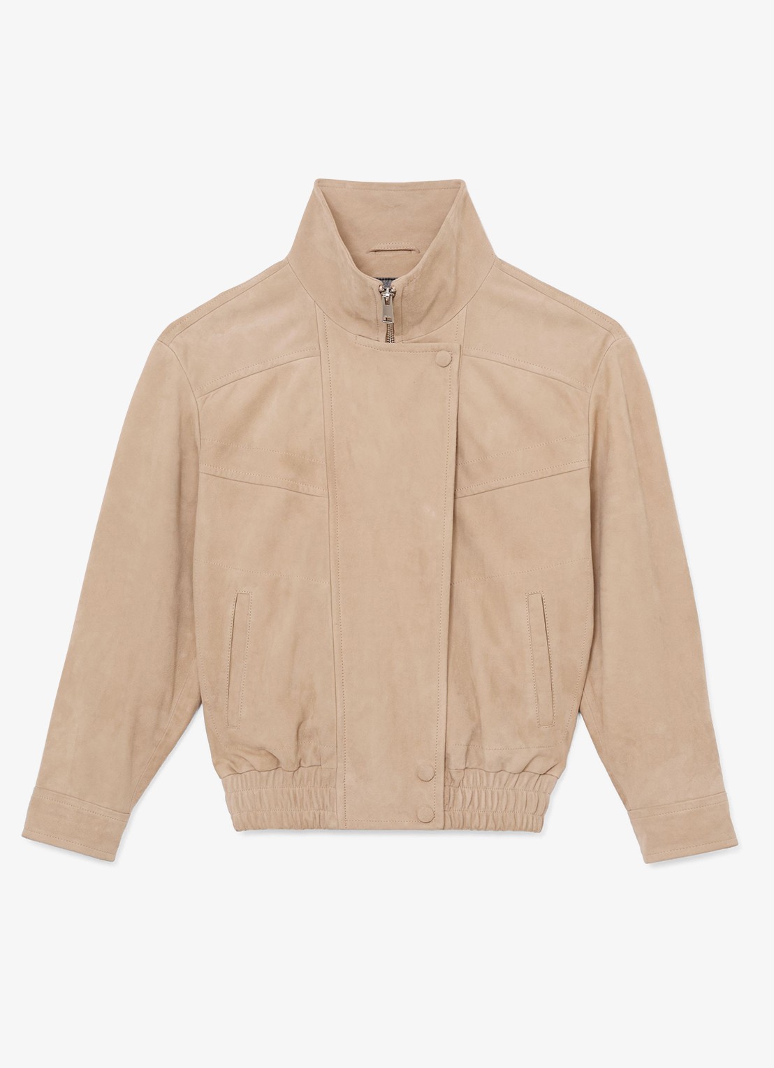 Reiss Petite Petra jack van suède - voorkant beige