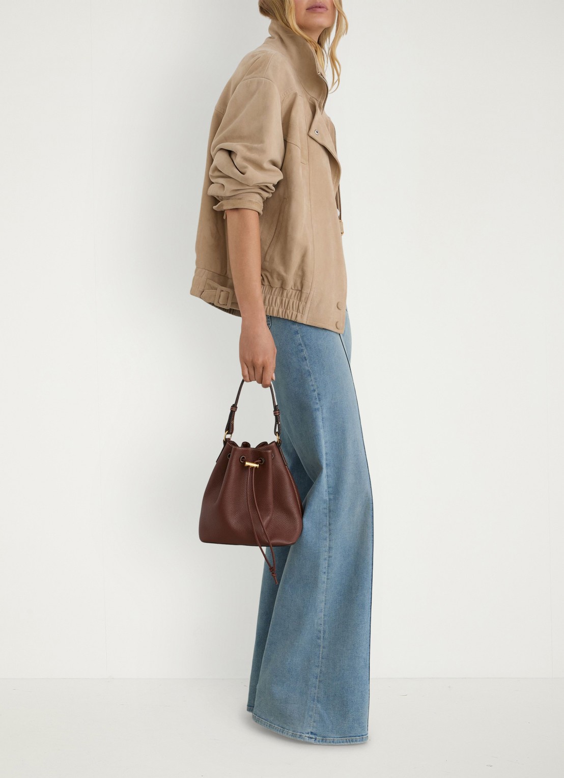Reiss Petite Petra jack van suède - voorkant 2 beige
