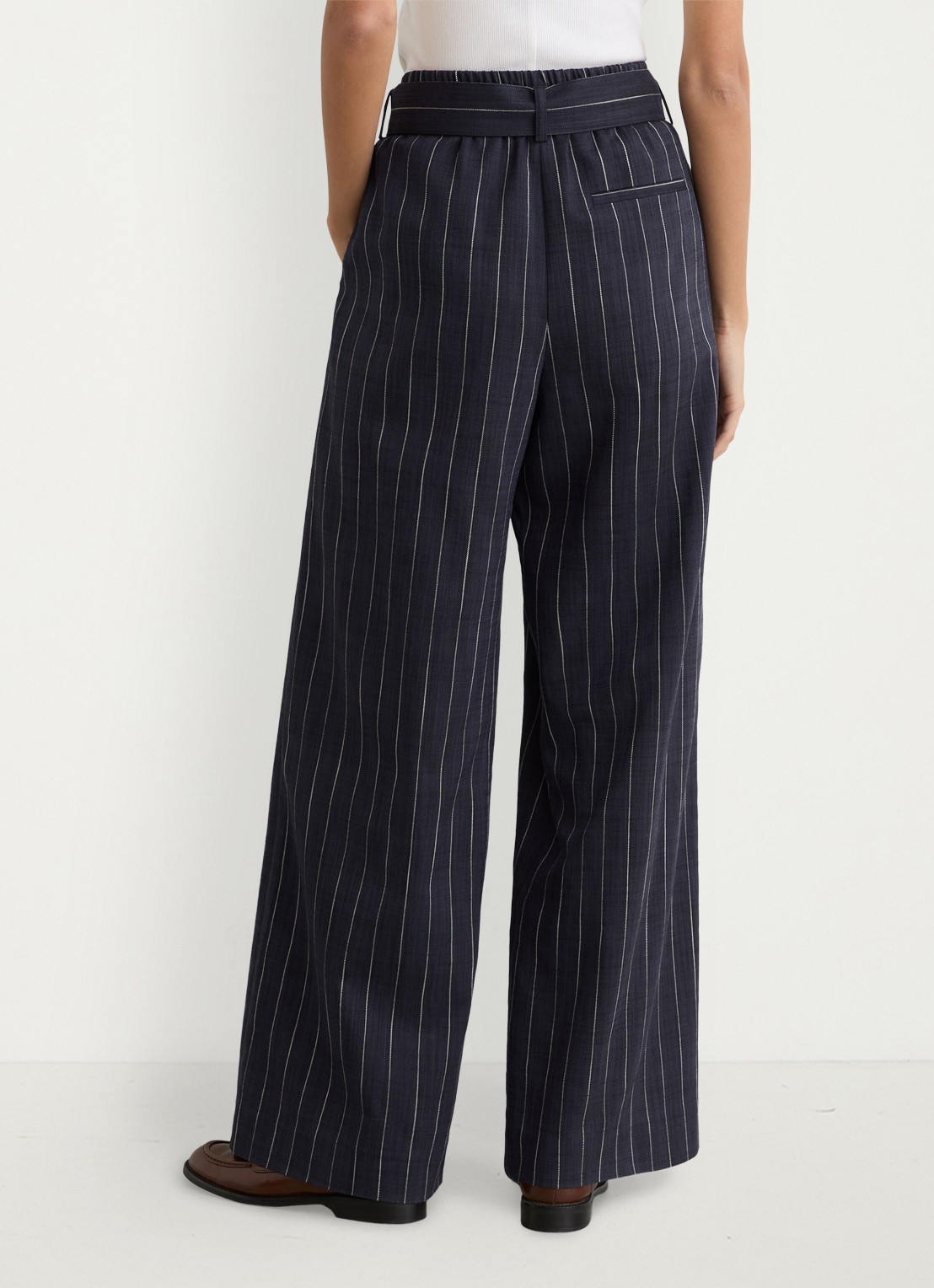 Reiss Petite Rae high waist wide leg pantalon met krijtstreep - achterkant 7 blauw