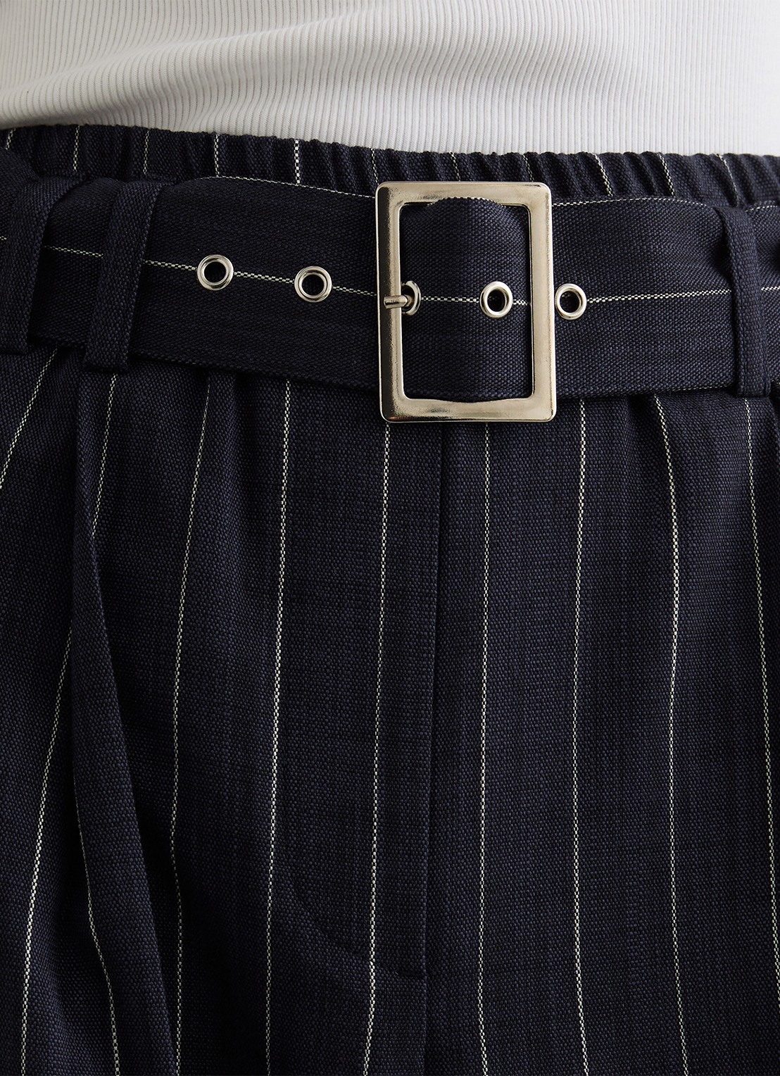Reiss Petite Rae high waist wide leg pantalon met krijtstreep - detail 5 blauw