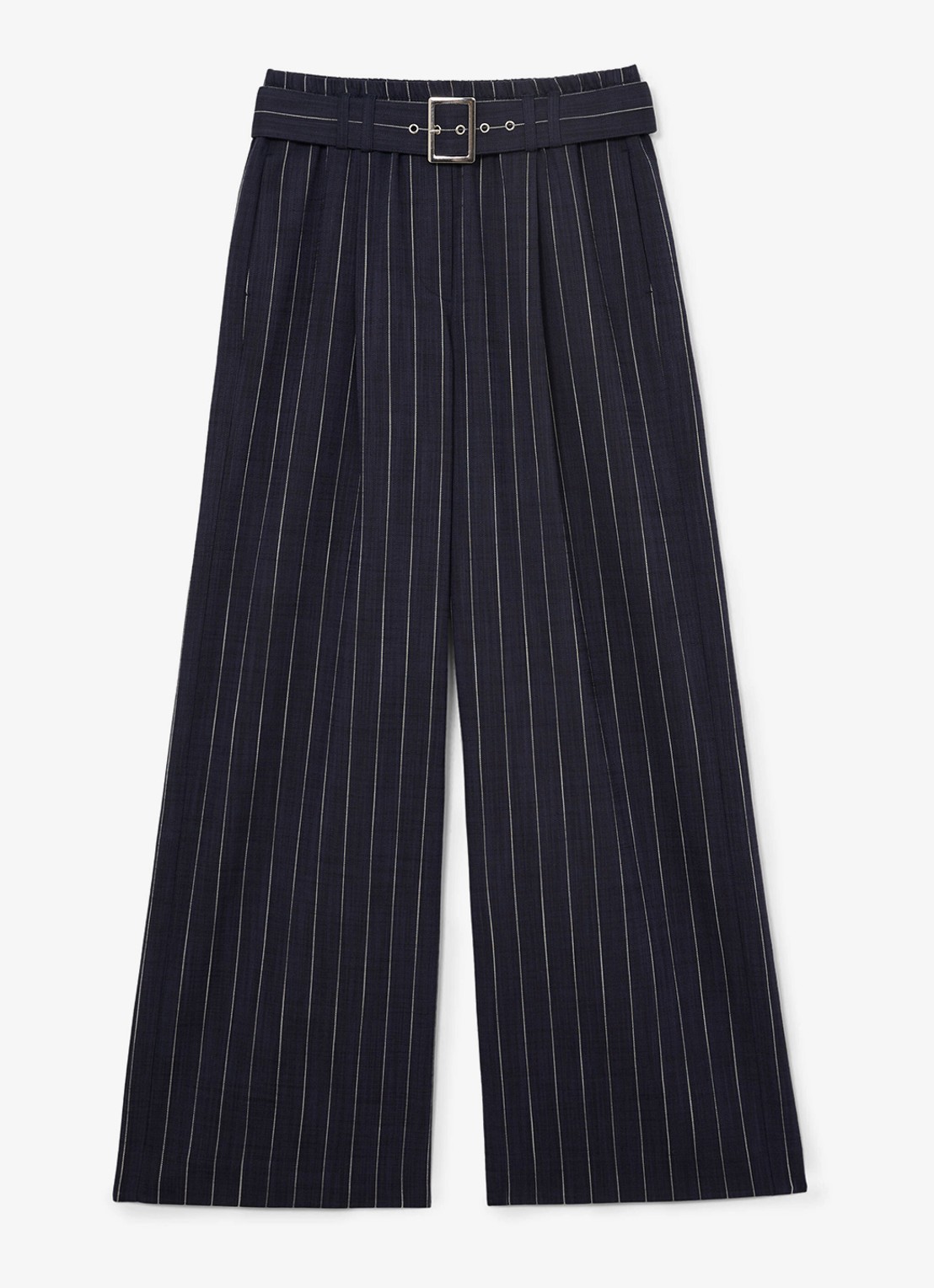 Reiss Petite Rae high waist wide leg pantalon met krijtstreep - voorkant blauw