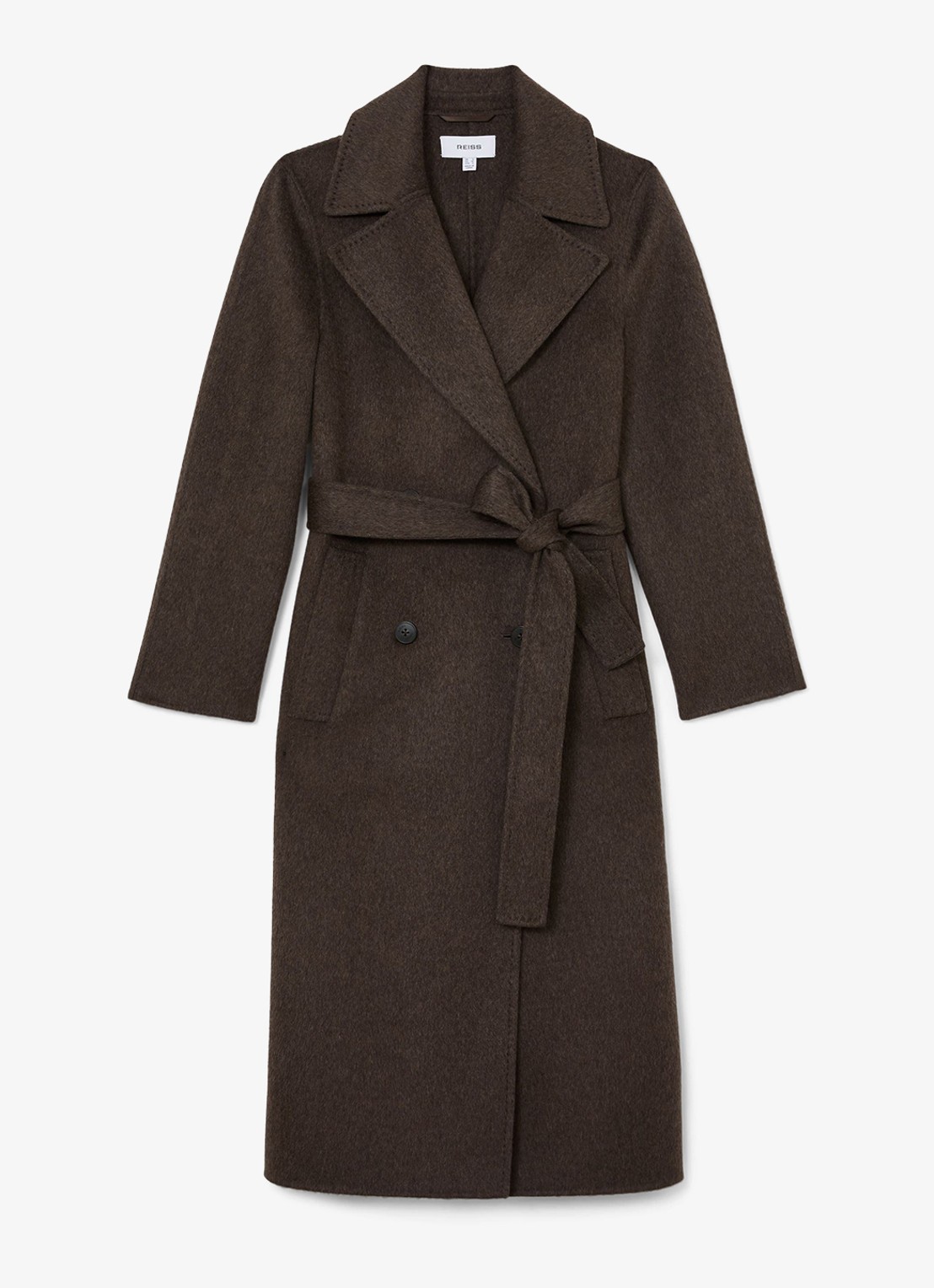 Reiss PETITE RENE double-breasted mantel in kasjmierblend met strikceintuur - voorkant 6 bruin
