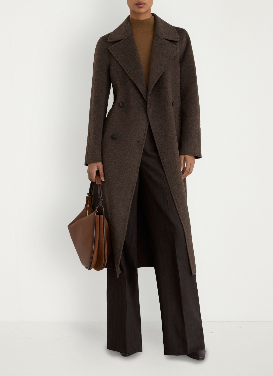 Reiss PETITE RENE double-breasted mantel in kasjmierblend met strikceintuur - voorkant 7 bruin