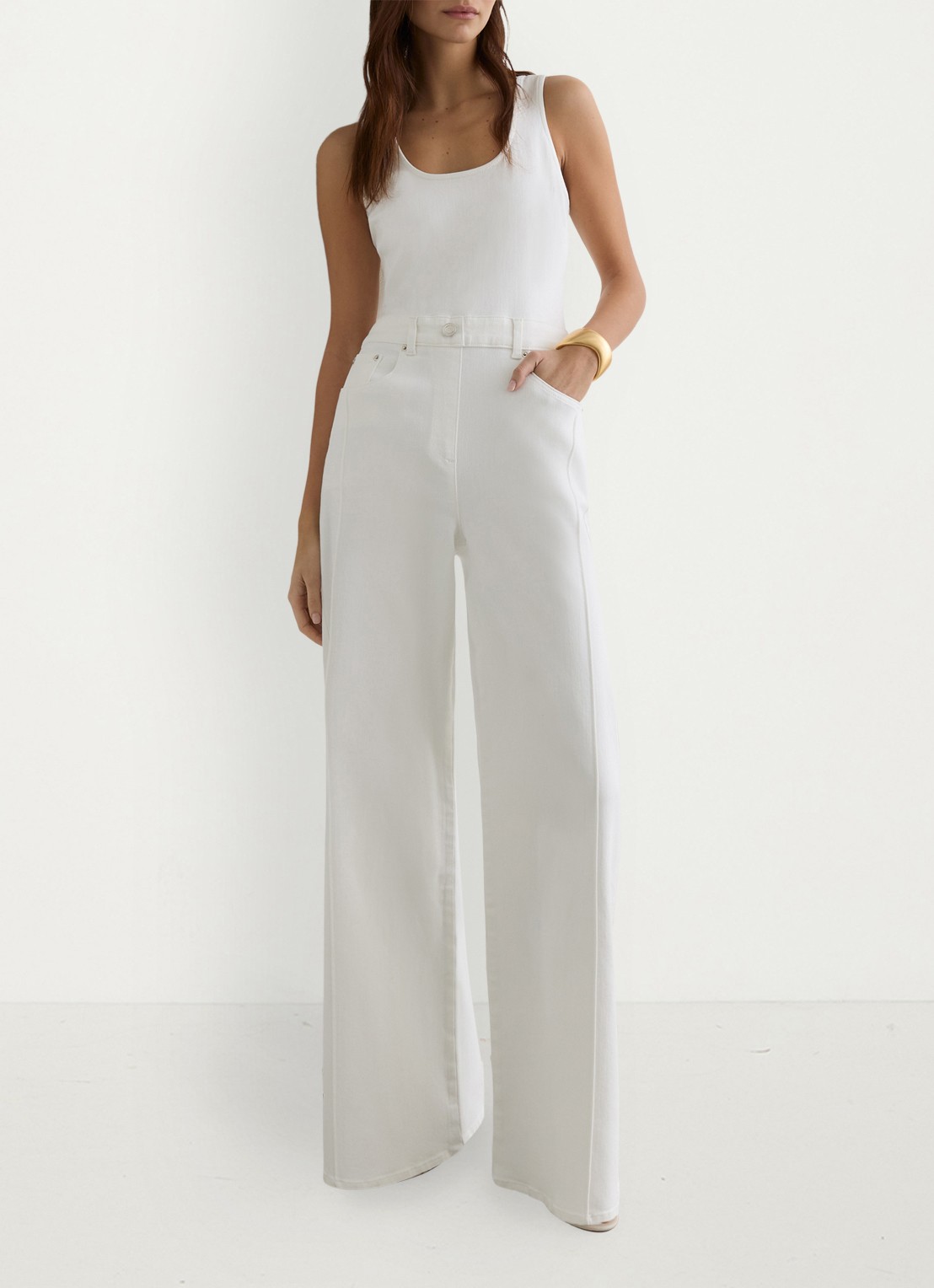 Reiss Petite Rose wide fit jumpsuit van denim - detail 2 wit