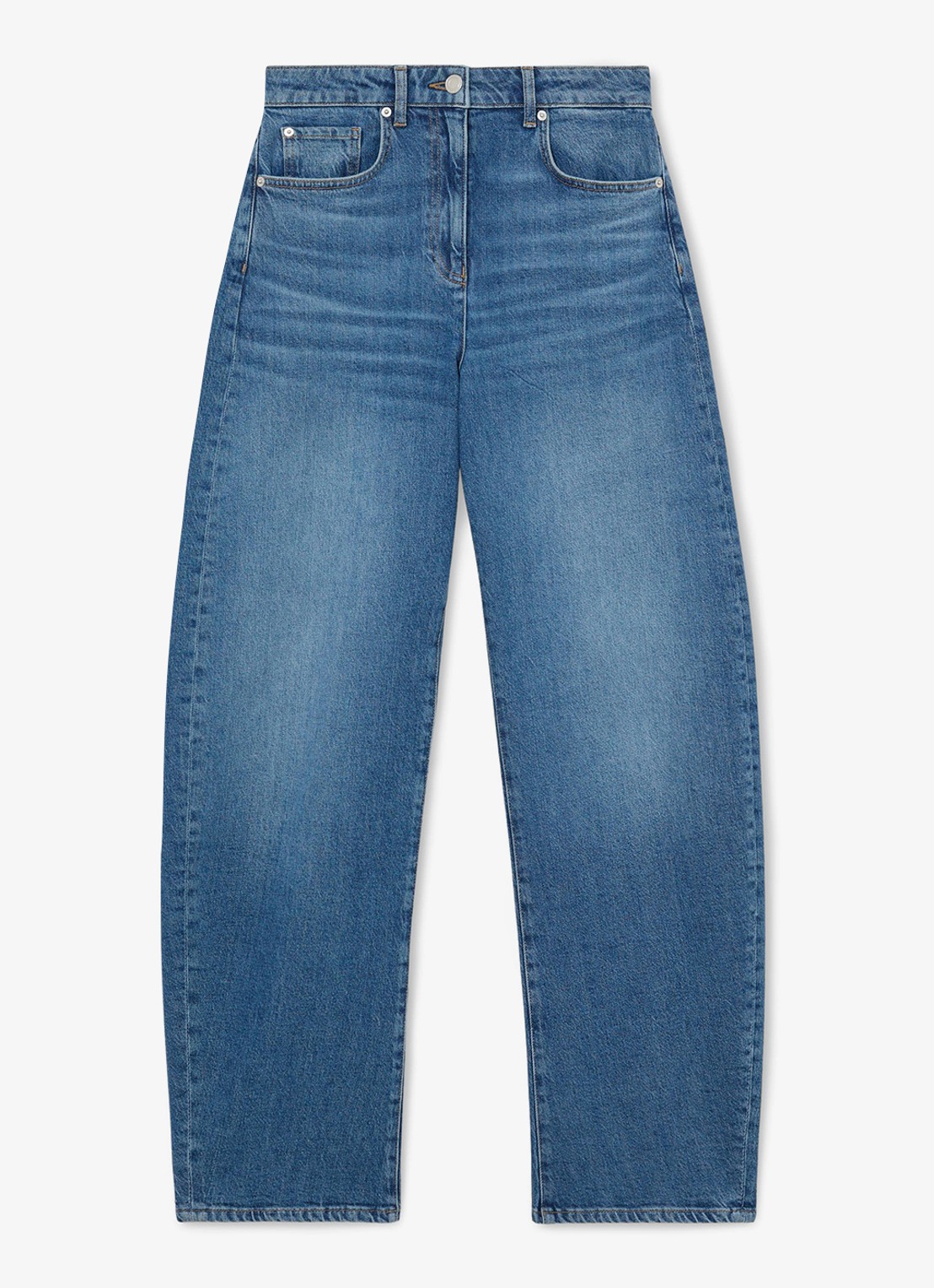 Reiss Petite Sabel high waist balloon fit jeans in medium wassing - voorkant denim